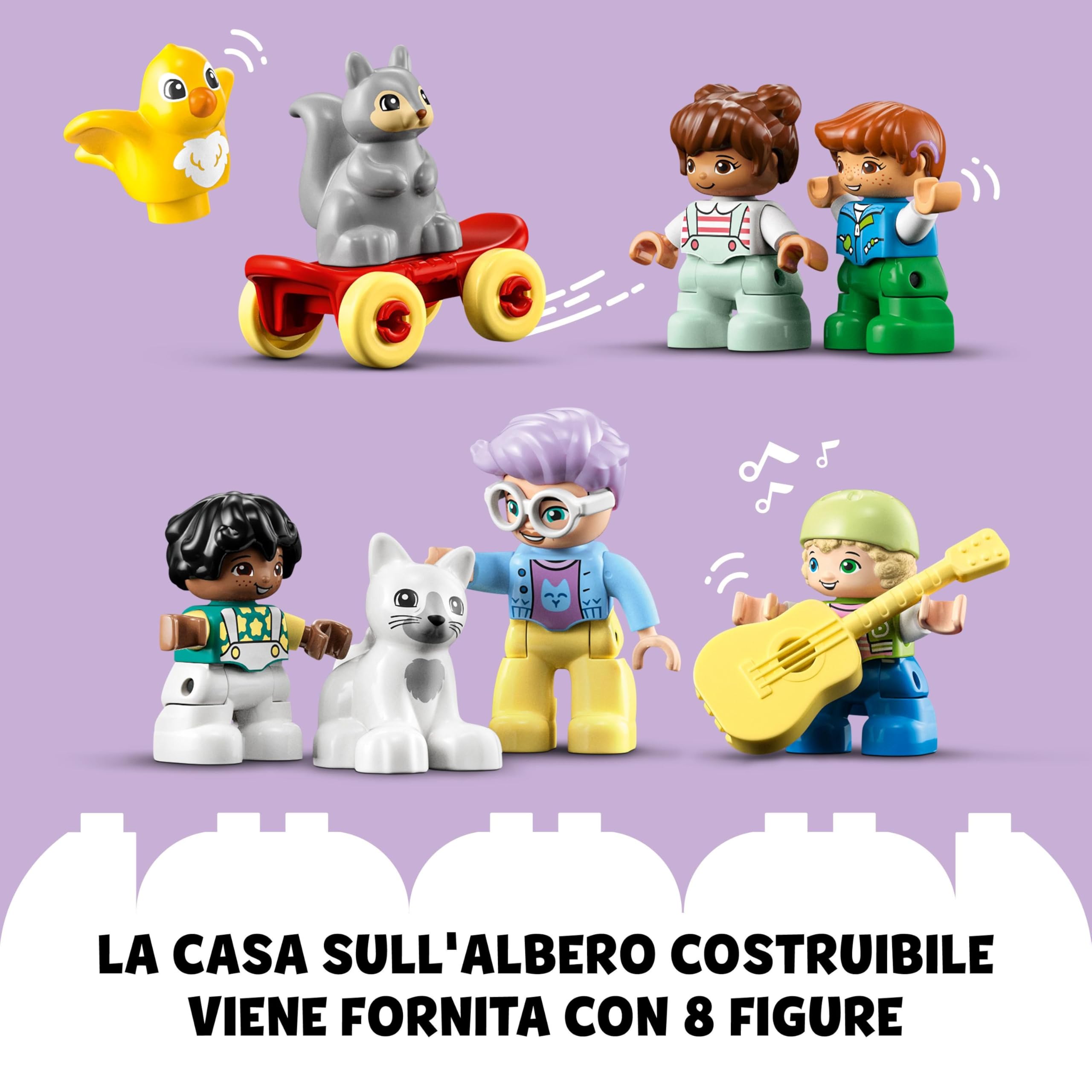 LEGO 10993 DUPLO Casa sull’Albero 3 in 1, Giochi per Bambini, Bambine dai 3 Anni in su, Attività Didattiche con 4 Figure della Famiglia, Animali Giocattolo, Mattoncini e uno Scivolo