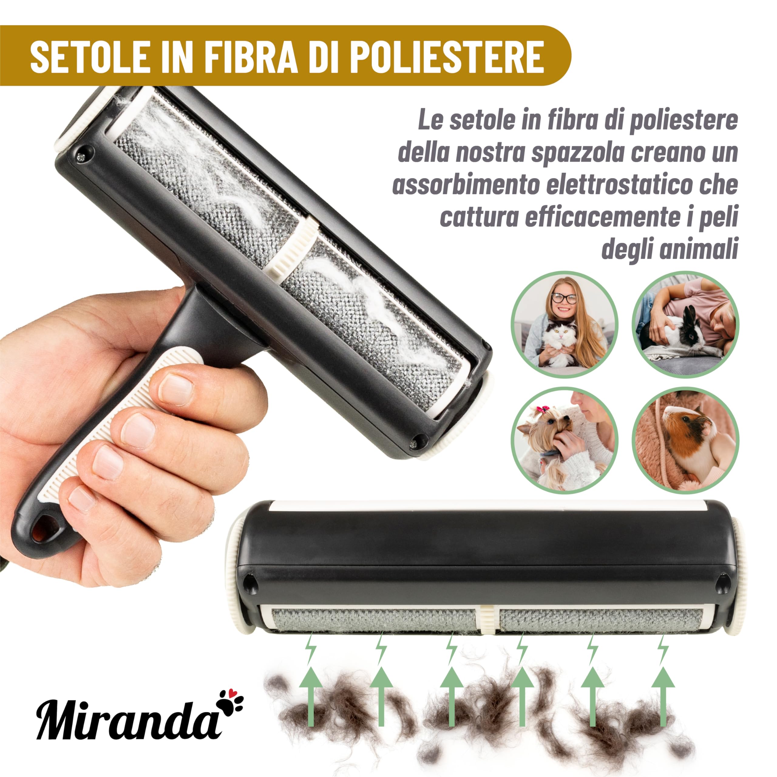 Spazzola TogliPeli Animali Vestiti - Rullo Leva Pelucchi Cani e Gatti con Nuovo Design Anti Segni sui Tessuti e Manico Antiscivolo