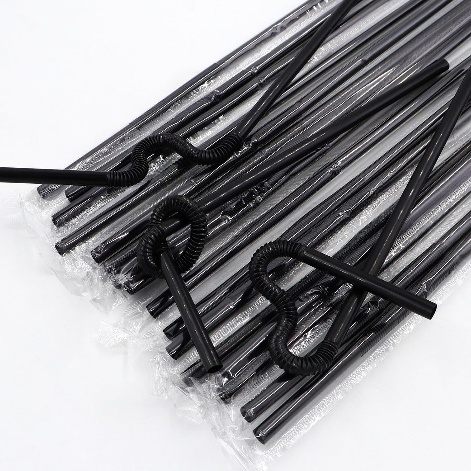 600 PCS Individually Wrapped Extra Long Bendable Drinking Straws, Disposable Black Bendy Plastic Straws 12.8in Long, 0.2in Diameter BPA Free for Juice Soda Milkshakes Restaurants and Parties