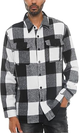 WEIV GEAR Woodridge Flannel Co Mens Flannel Shirts Shackets Casual Button Down Long Sleeve Jackets with Pocket
