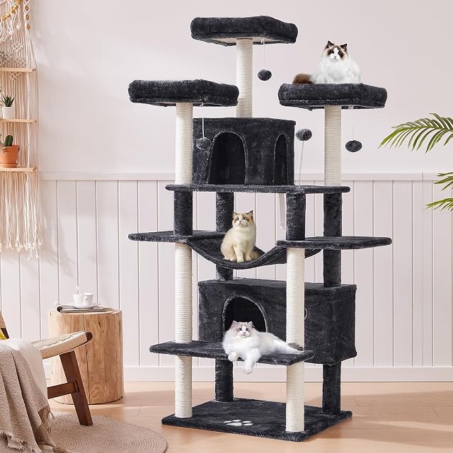 Foto 6 de 8 de MSmask Árbol rascador grande XXL, estable con 3 plataformas de observación, para gatos grandes