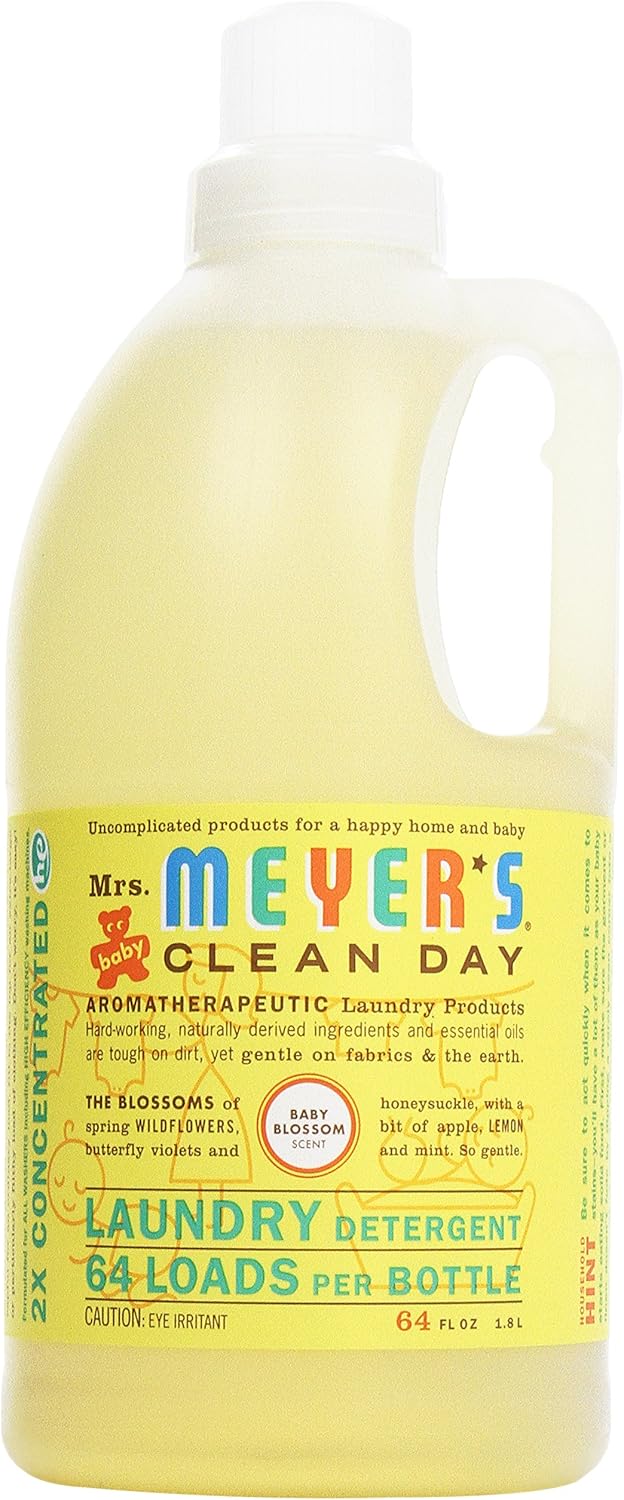 MRS. MEYER'S CLEAN DAY Baby Laundry Detergent Liquid, Infused with Essential Oils, Baby Blossom, 64oz (64 Loads)