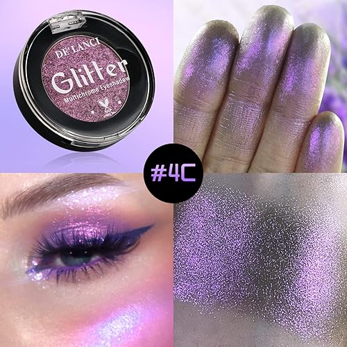 Miniatura 4 de DE'LANCI Paleta individual de sombra de ojos morada, sombra de ojos duocroma púrpura lavanda brillante, sombra de ojos metálica violeta altamente