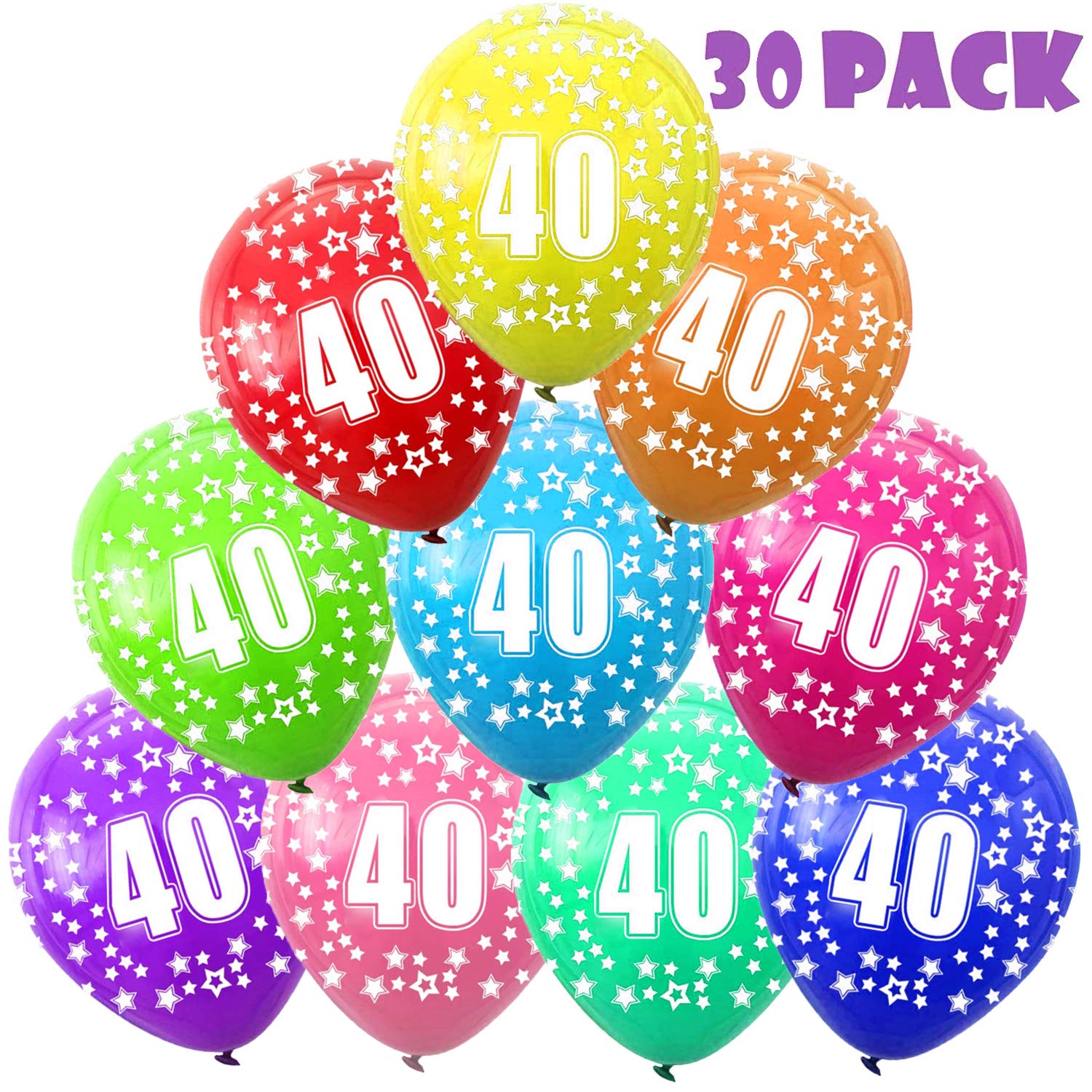 Funny House 40th Birthday Balloons, 40 Year Old Birthday Decorations 12" Multicoloured Latex Balloons (30 PCS)