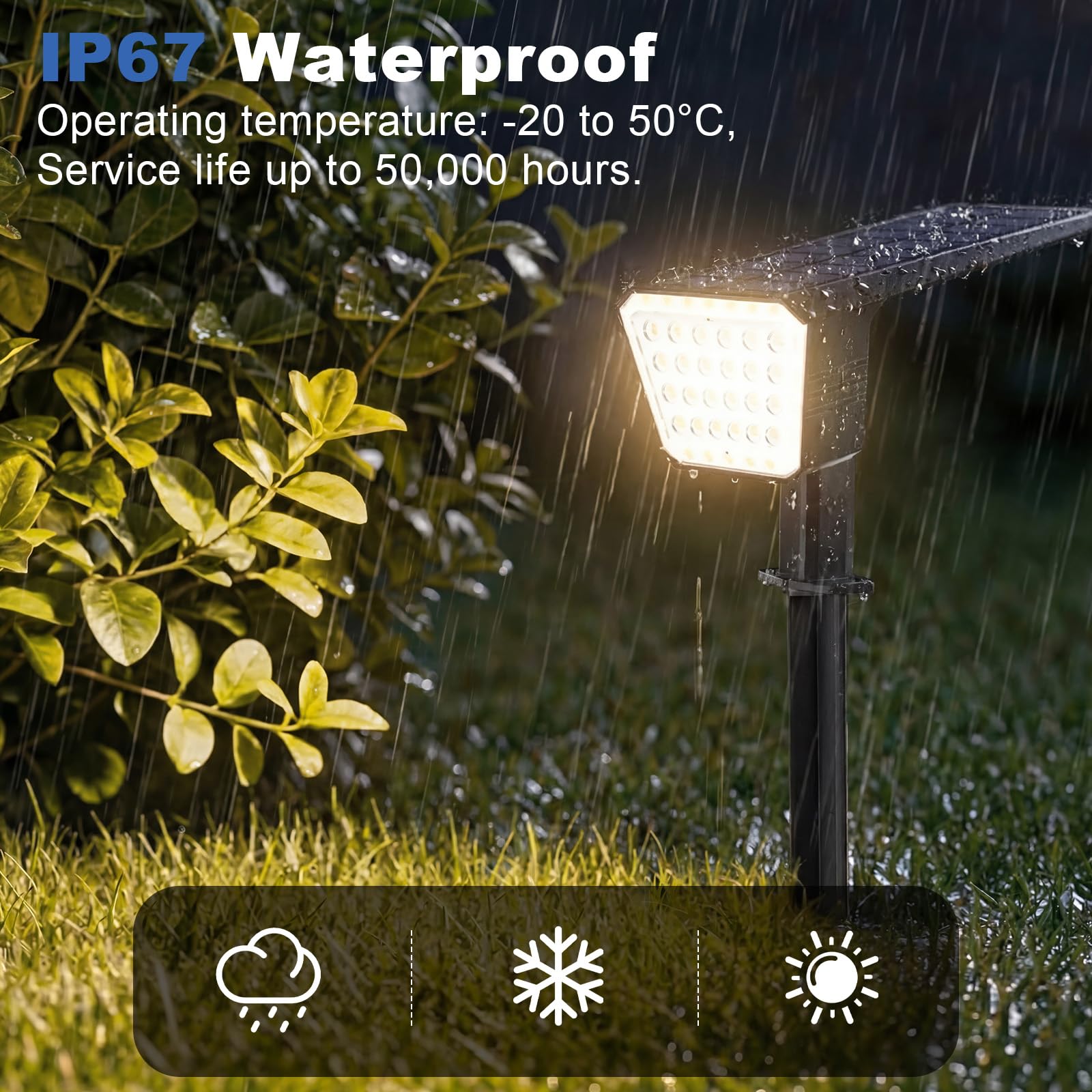 FIFlying Luces Solares LED Exterior Jardin 2 Piezas, 44 LED Focos LED Exterior Solares, 3 Modos Impermeable IP67 Foco Solar para Patio, Caminos, Terraza, Calzada, Piscina, Césped - Blanco Cálido — view 7