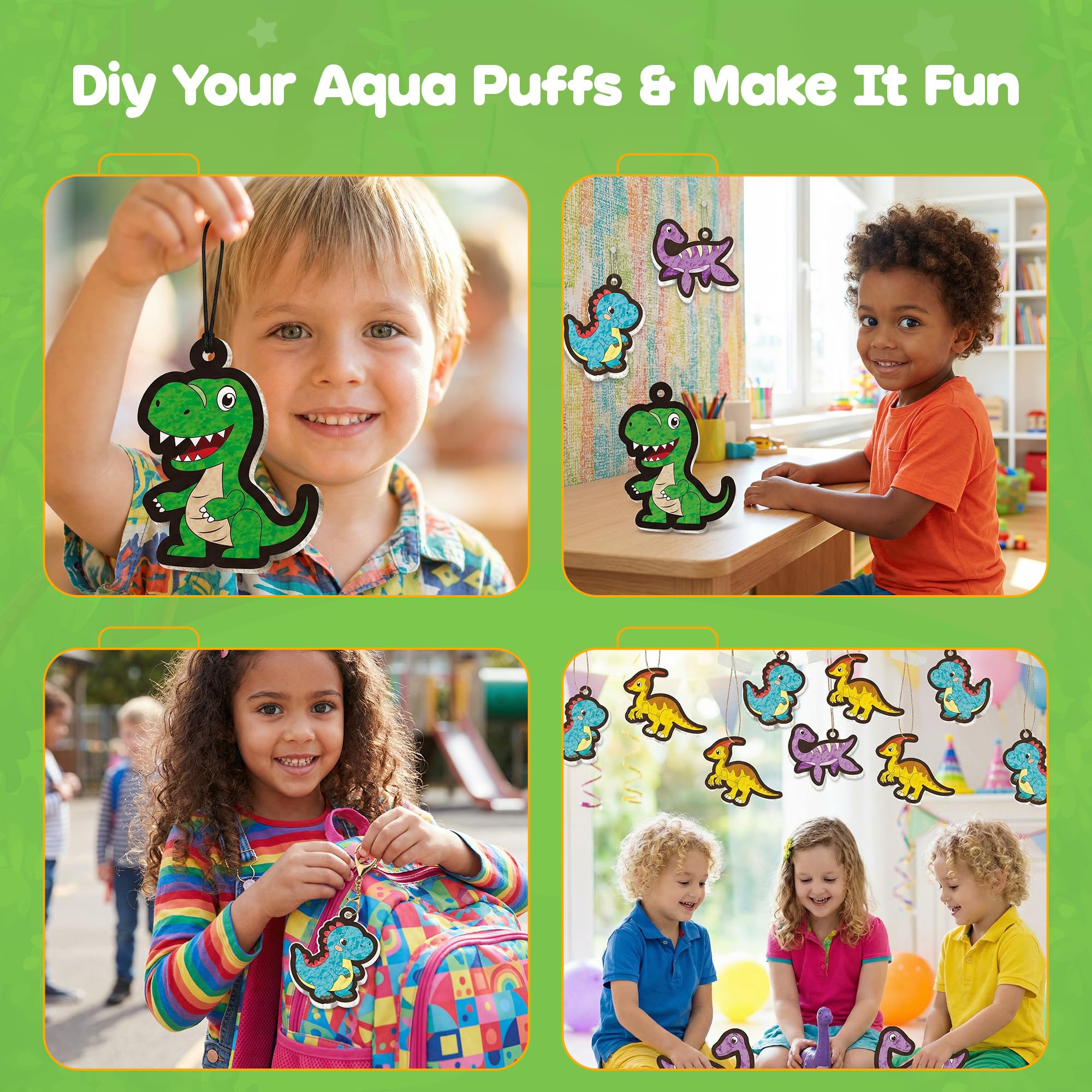 ZIZZ Aqua Puffs 3D-Kunst-Set, Dinosaurier-Aqua-Puffs, magisches Malset, schmutzfreies Malen nach Zahlen, Basteln für Kinder, DIY-Kunsthandwerk, Geburtstag, Weihnachten, Ostern, Geschenke für Jungen