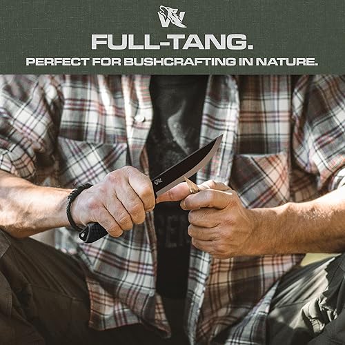 Miniatura 10 de ODENWOLF W-SCANDI - Cuchillo de supervivencia de espiga completa con funda, elegante cuchillo táctico de hoja fija, hecho de acero D2, cuchillo de