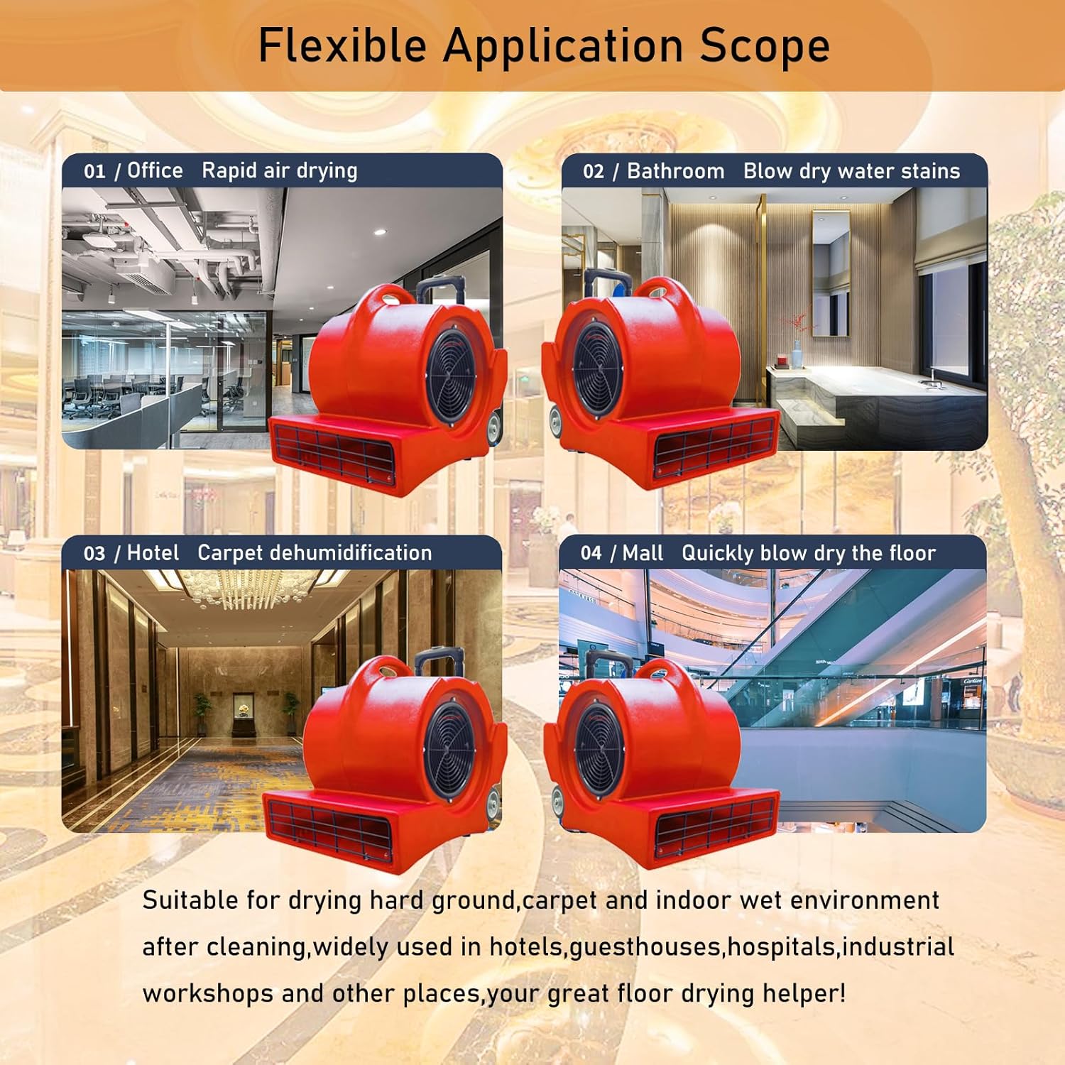 INTSUPERMAI 3-Speed Air Mover 5650CFM Air Mover 1.2HP/900W Floor Blower Carpet Dryer Commercial Floor Drying Fan Janitor Red 110V