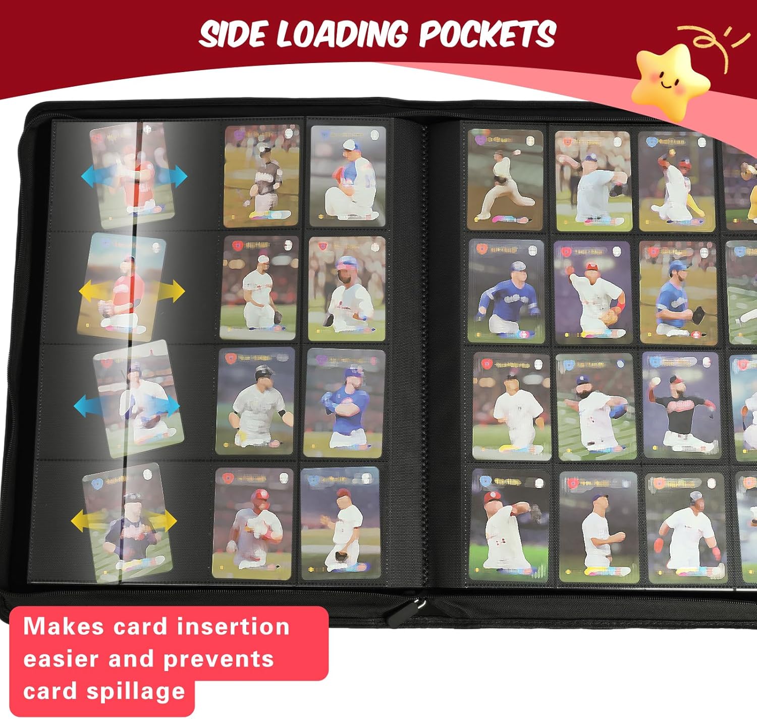 Premium Card Binder 16 Pocket, 1000+ Cards PU Cover Trading Card Binder Side Loading Card Collection Album Holder Folders for MTG, TCG, Game Cards & Sports Cards, Kpop (red)