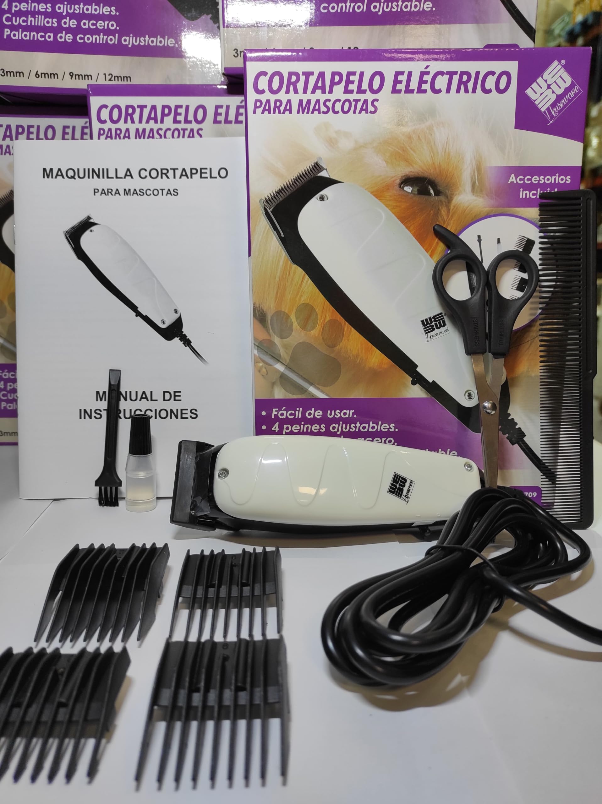 MayMax Cortapelo para Mascotas - Maquina de Cortar Pelo Silenciosa Recargable para Perros y Gatos, Kit de Peluqueria Canina Profesional con Peines Guia