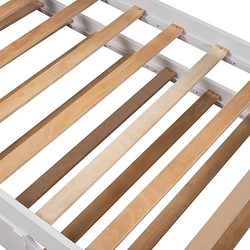 Miniatura 58 de Marco de sofá cama de madera, sofá cama individual con soporte de listones de madera, sofá cama con rieles (blanco)