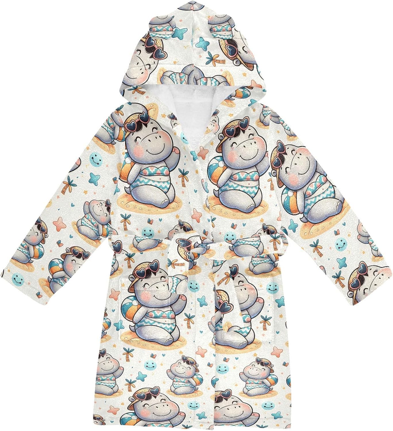 senya Cute Hippo Girl Toddler Hooded Bathrobe Kids Soft Plush Bath Towel Robes for Boys Girls 2-12 Years