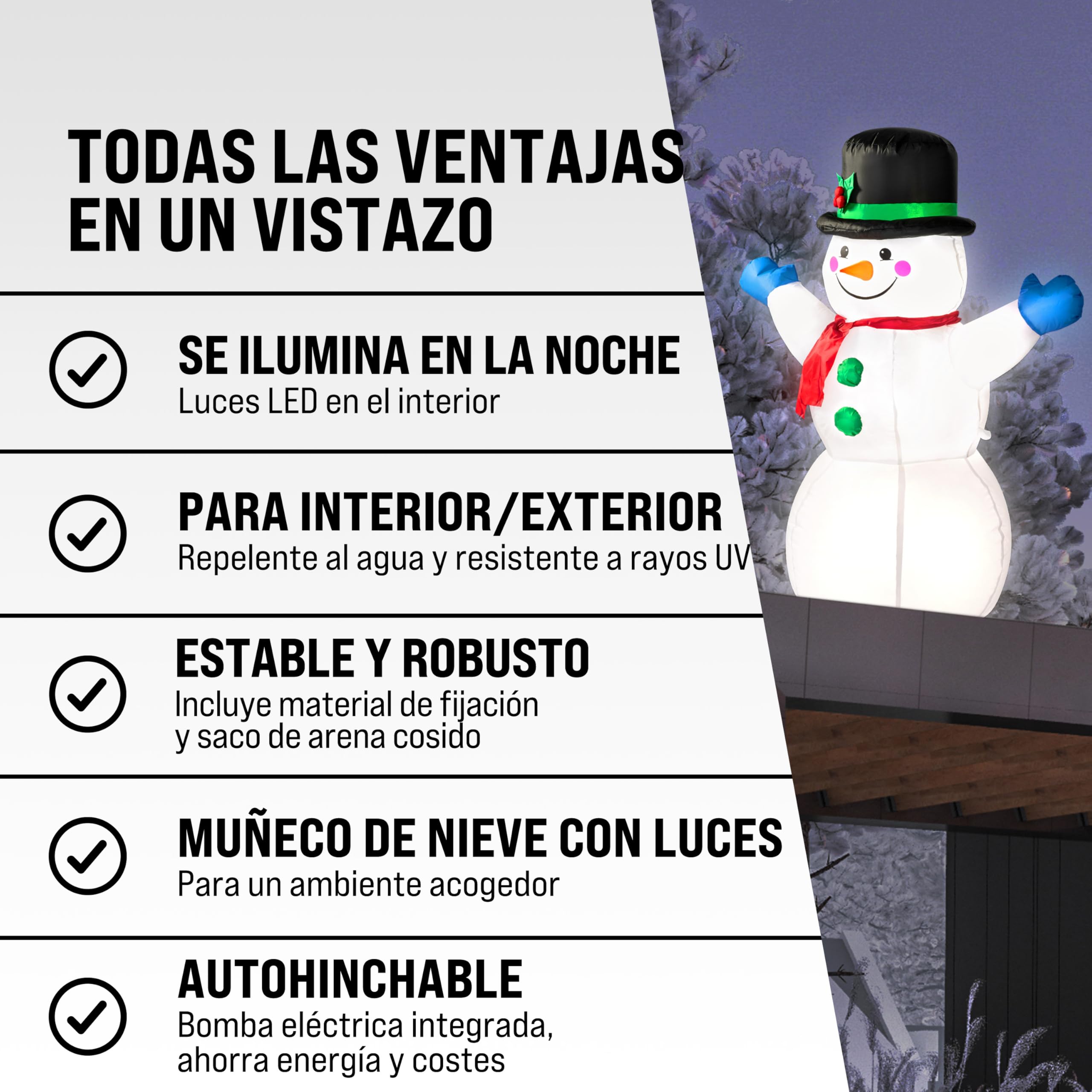 MONZANA® Muñeco de Nieve Inflable 120cm Luces LED Exterior Interior Decoración Navidad Incl. Bomba Eléctrica