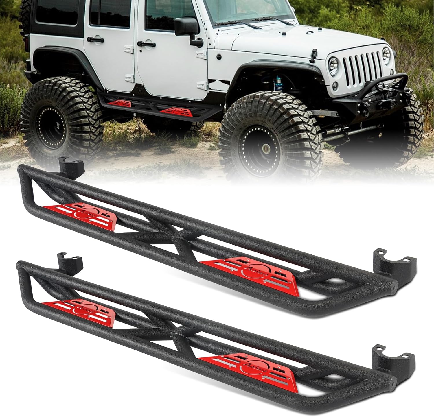 Running Boards, Side Steps Compatible with Wrangler JK 4 Doors 2007-2018, Black Powder Coated JK Nerf Bar, All-Steel Build Drop Side Steps Rails, Heavy-Duty Side Steps