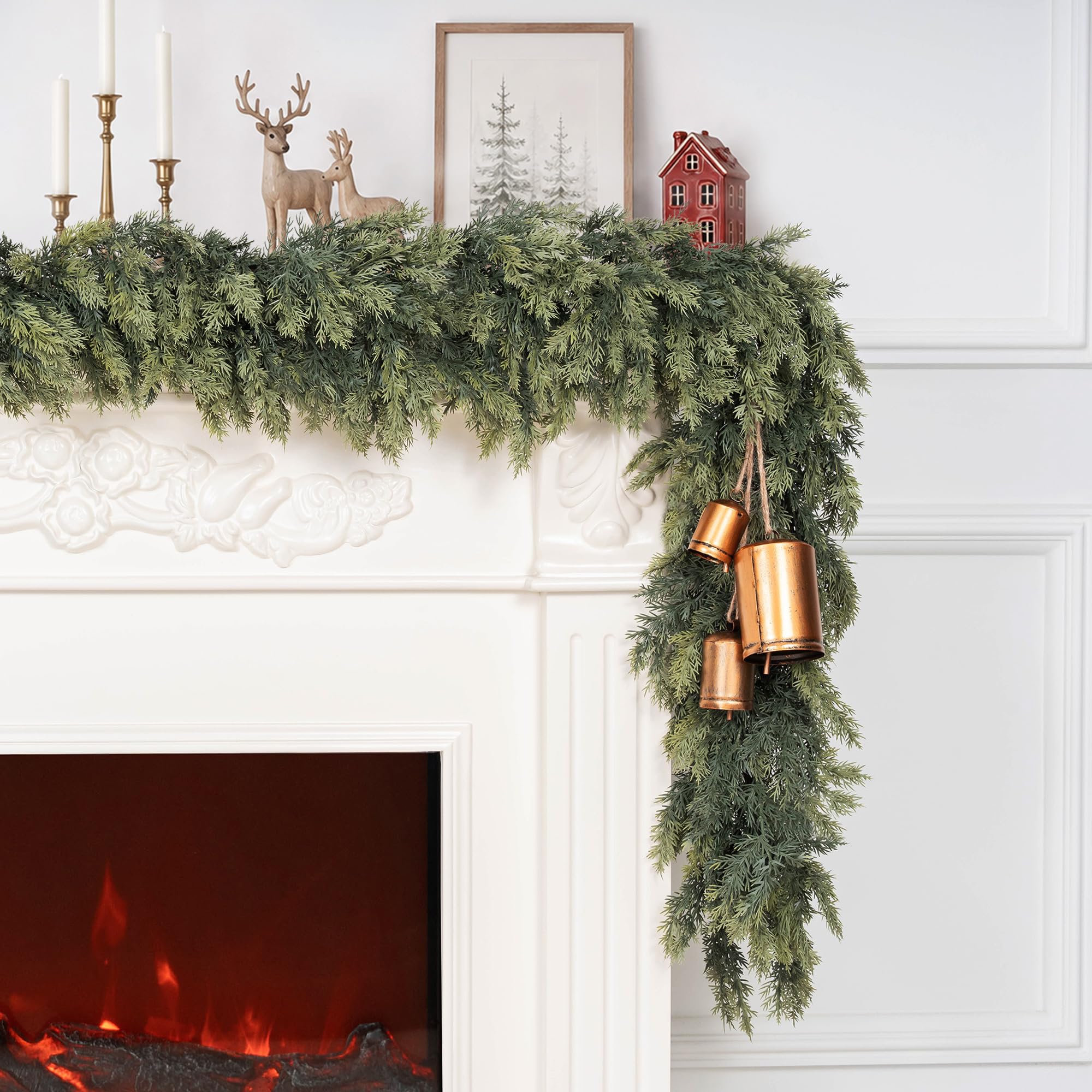 2PCS 6FT Real Touch Artificial Cedar Garland for Christmas Decor