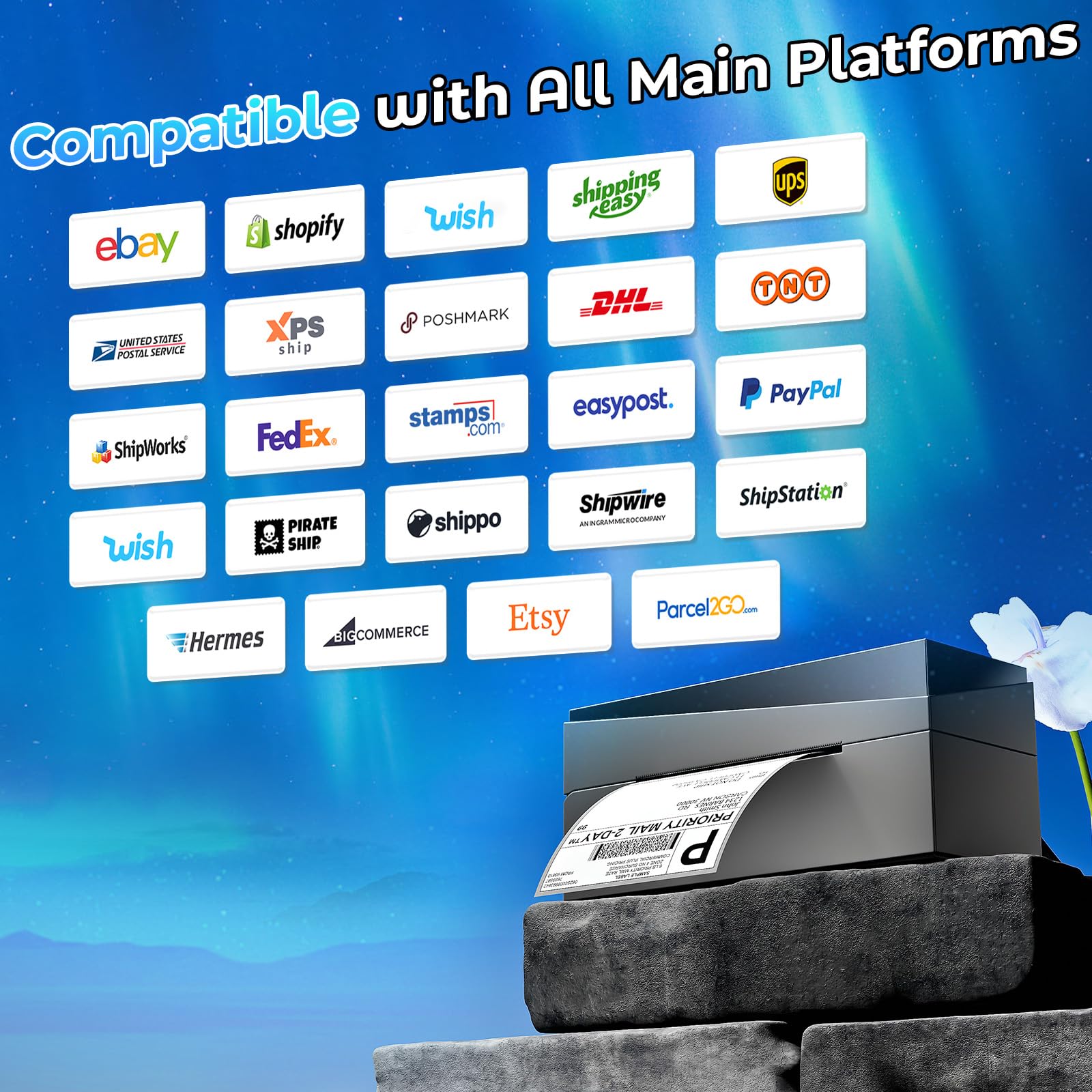 249BT Bluetooth Etikettendrucker DHL,Labeldrucker 4x6,Versandetiketten Drucker,DHL Label Printer Kompatibel mit Amazon, Etsy, Shopify, Royal Mail, DHL, FedEx, etc