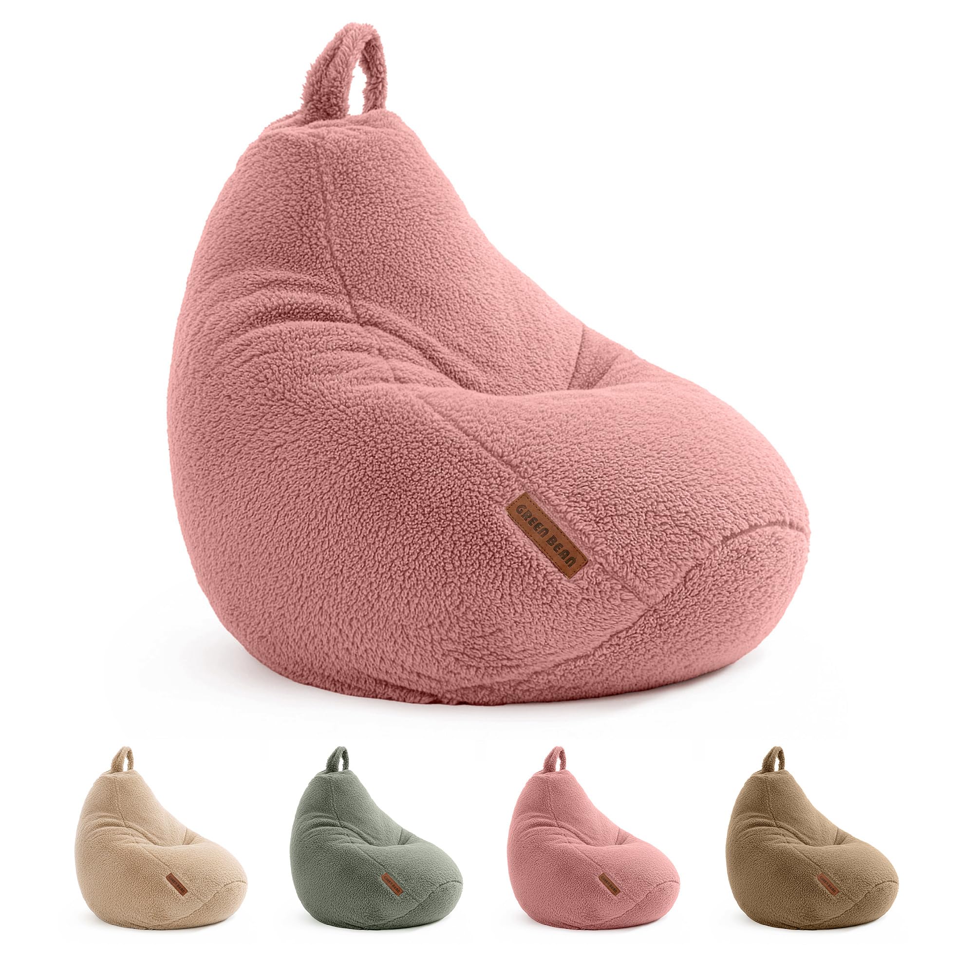 Green Bean Sitzsack 50x50x60cm Teddystoff mit 90L EPS-Perlen Füllung - Rosé - Indoor Sitzkissen Kuschelig Waschbar - Bean Bag Bodenkissen Lounge Chair Sitzhocker