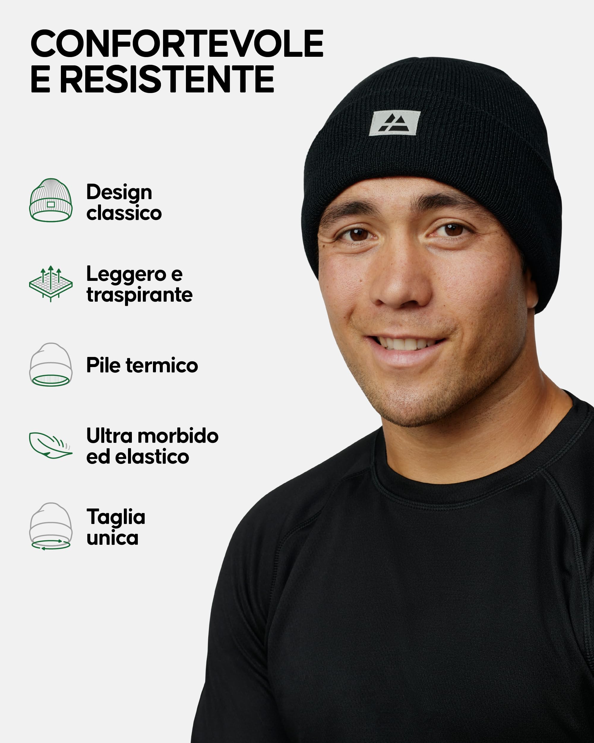 DANISH ENDURANCE Cappello Uomo Lana Merino e Fodera Pile, Berretto in Maglia, Taglia Unica Adulto, Beanie Invernale, per Sci e Sport