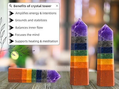 Miniatura 7 de Torres de cristal de 7 chakras  Obelisco de punto de cristal curativo natural para curación de Reiki y cuadrícula de cristal (3 a 4 pulgadas)