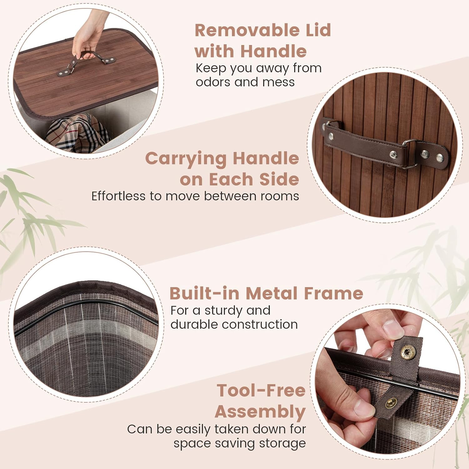 Giantex Bamboo Laundry Hamper with Lid, 72L Large & Tall Clothes Hamper with Removable Liner & Handles, Rectangular Laundry Basket for Small Spaces, Laundry Room, Bedroom (Brown)