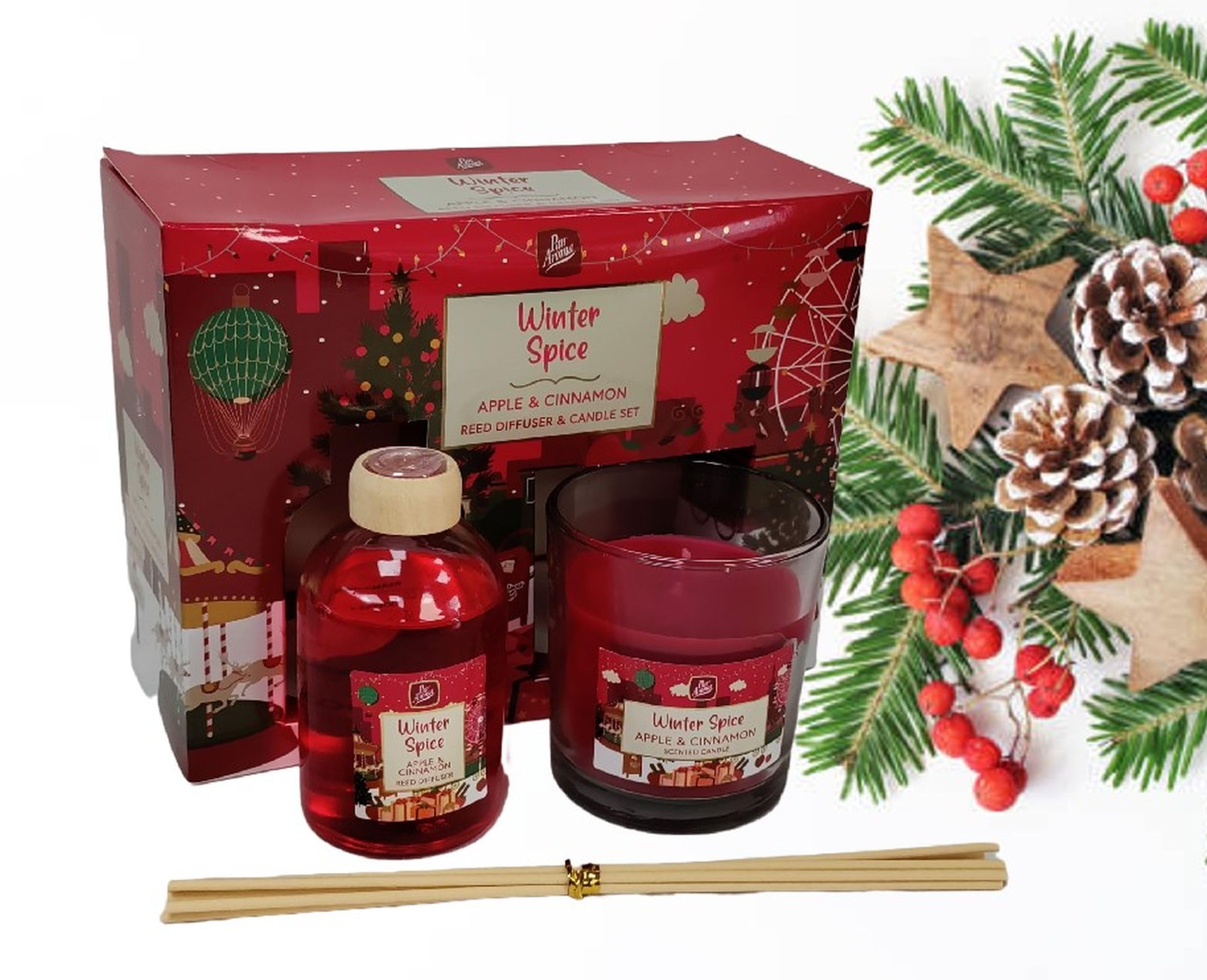 Christmas Candle & Reed Diffuser Gift Set Winter Spice Apple & Cinnamon Scented