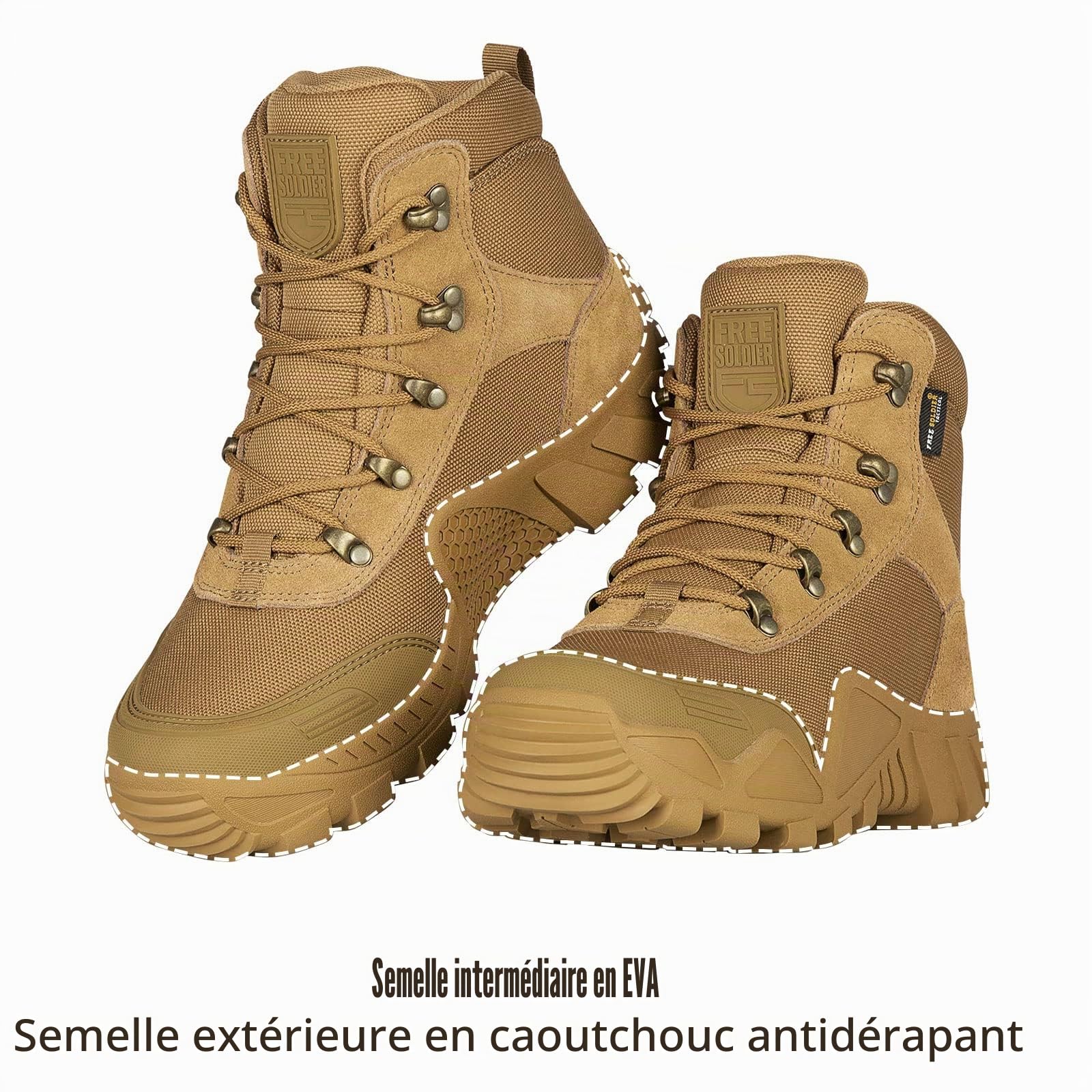 FREE SOLDIER Chaussures de Randonnée Hommes Bottes Militaires de Haut-Niveau Bottes Tactiques de Combat Mid High Chaussures à Lacets Tout Terrain Souliers