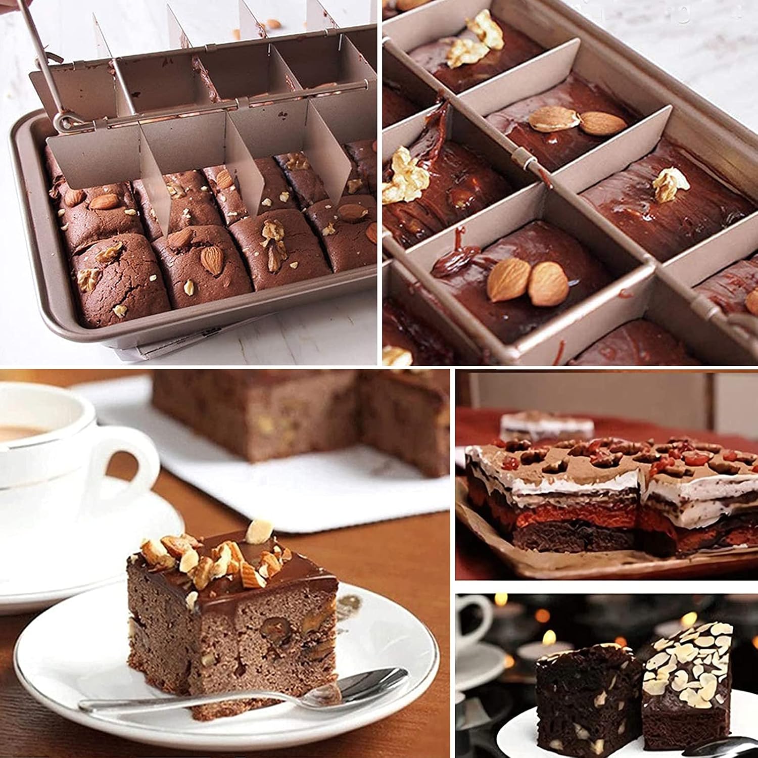 Brownie Pan with Dividers, Non Stick Brownie Baking Pans, Carbon Steel Rectangular Cake Pans for Oven Baking, 18 Pre-Cut Square Molds for Brownie Bite, Cake, Fudges and Chocolate (12'' X 8'' X 2'')