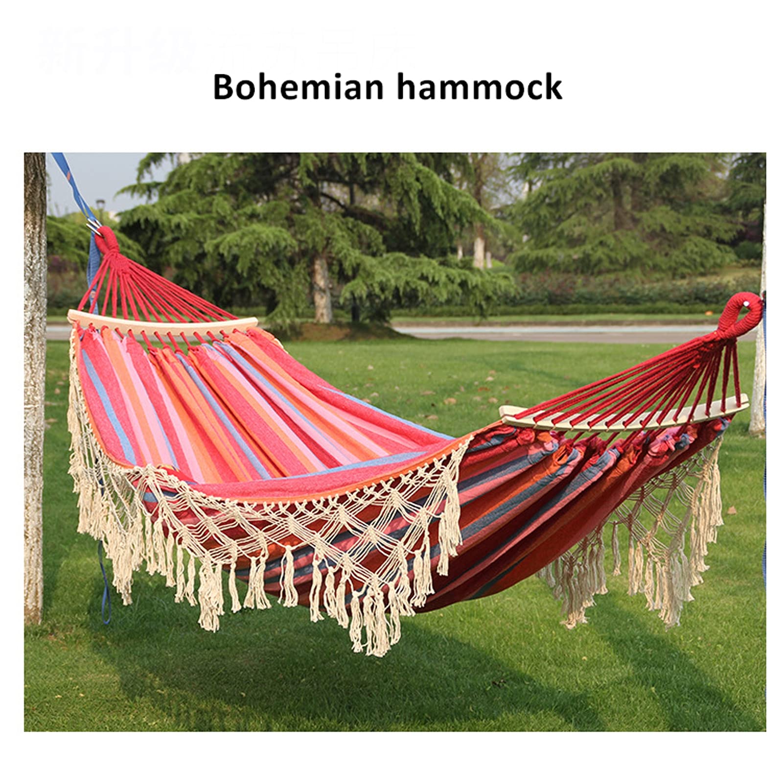 Adultes Jardin hamac, hamac tricoté pour 2 Personnes en macramé de Bohême avec Poutre d'équilibre Anti-roulis hamacs portatifs adaptés au Camping et à la randonnée intérieurs et extérieurs,A