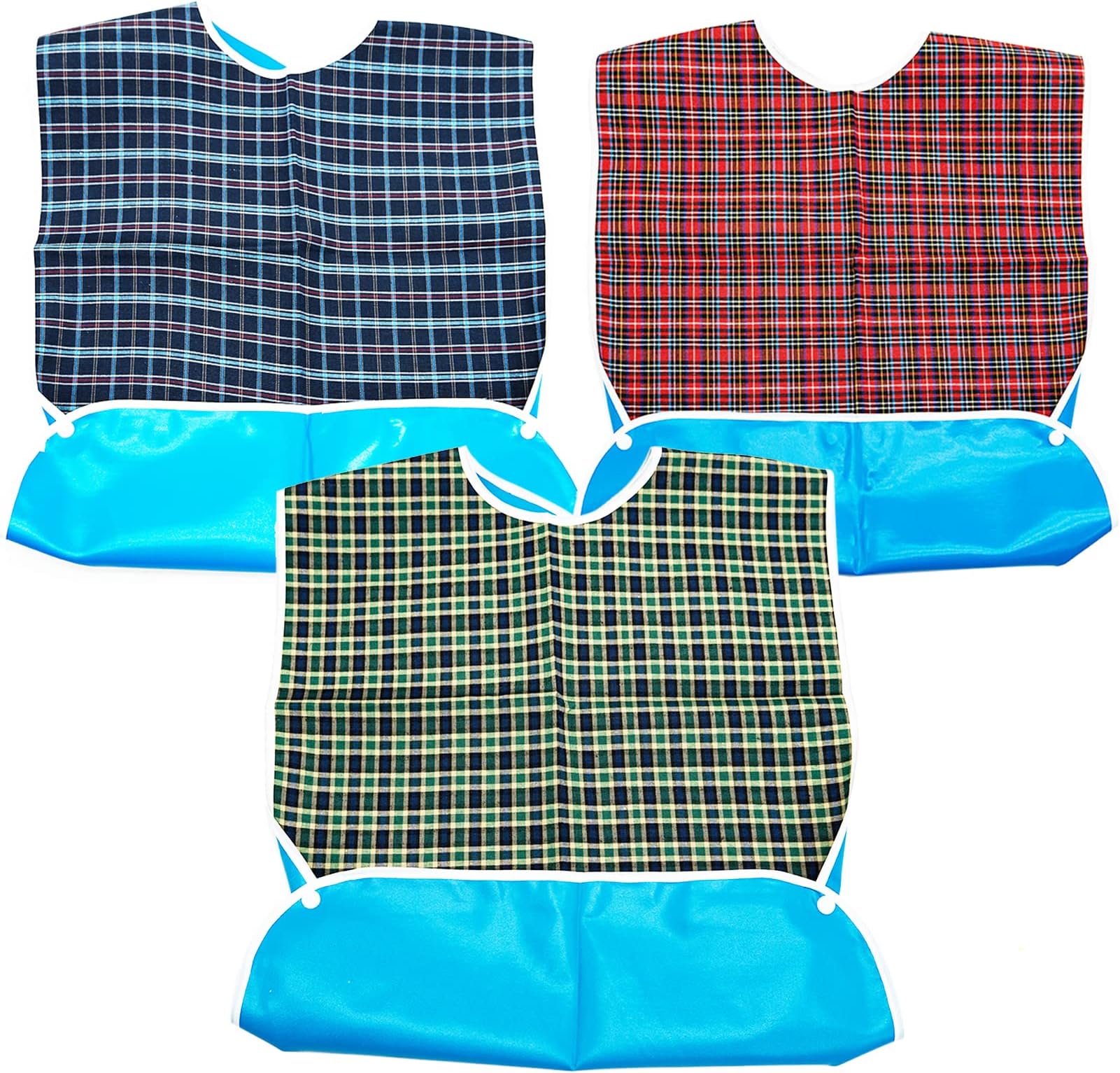 Adult Bibs, Adult The Eldly Bib Adult Washable Dining Bibs for Elderly, 3 Pack,Red,Green,Blue