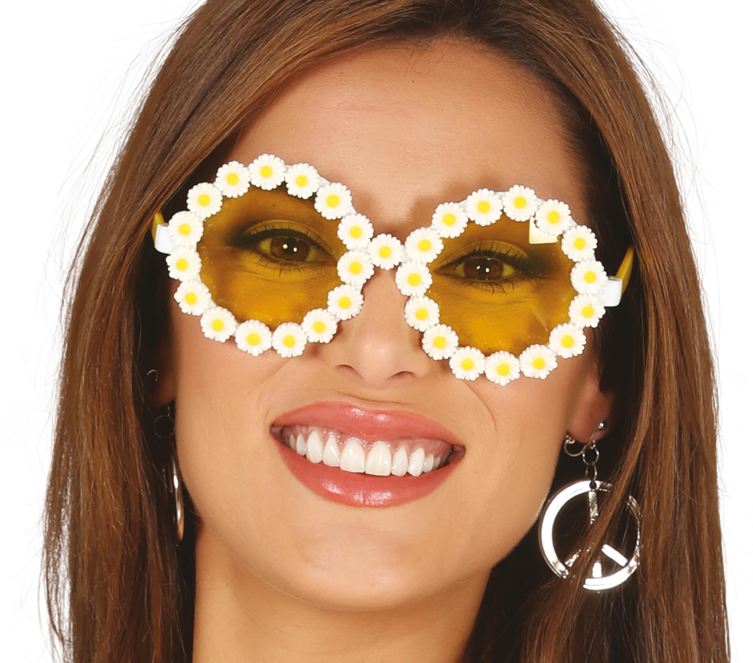 Guirca - Hippie Brille 60 Jahre 70er mit Gänseblümchen, Farbe Weiß, 17272