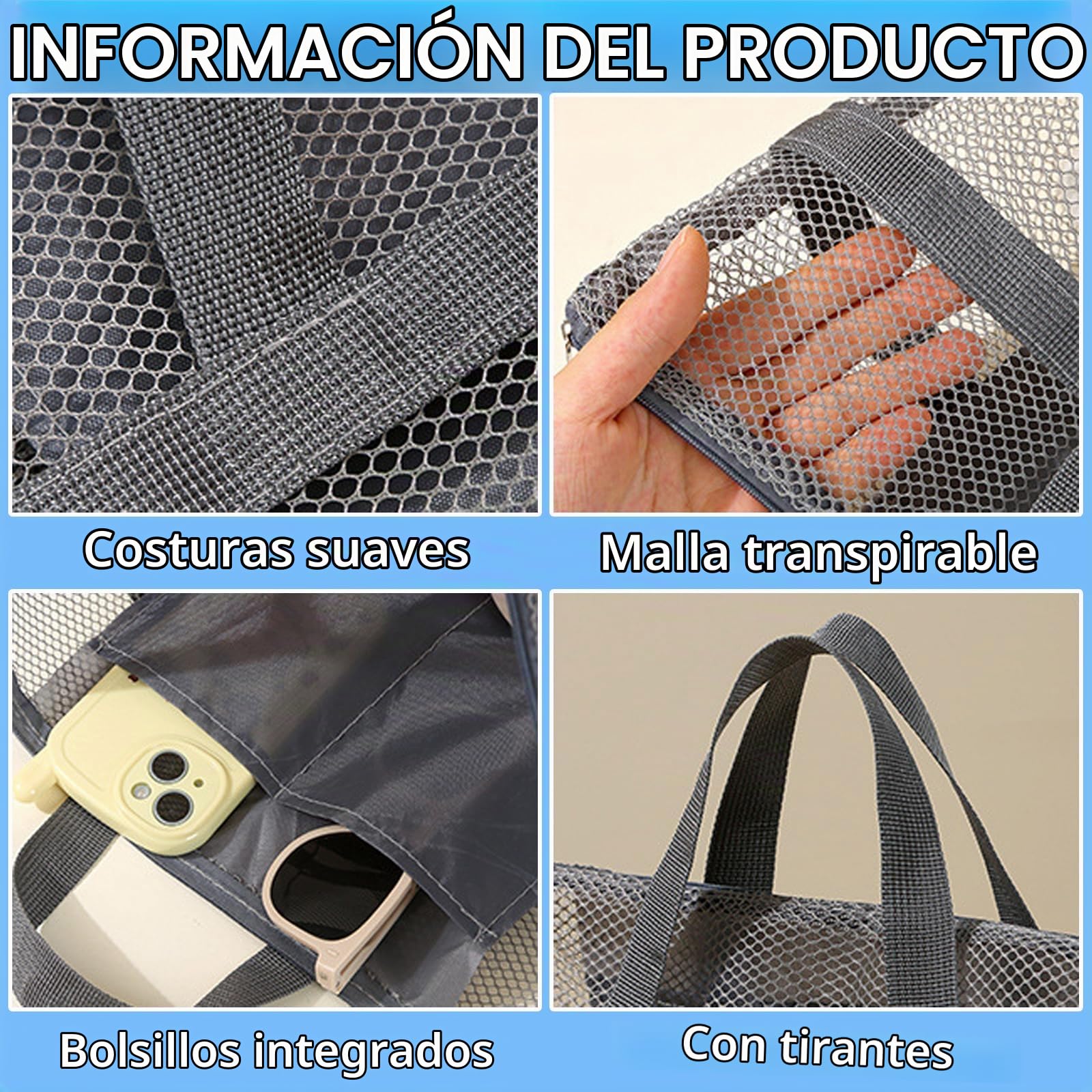 2 Piezas Bolsa Plegable Malla Playa Juguetes Bolsas Portátiles Red Almacenamiento Aire Libre Duradera Bolsas Zip Accesorios para Natación Piscina Playa Vacaciones Familiares | Bolsas Portátiles Red Almacenamiento Aire Libre Duradera Bolsas Zip Accesorios