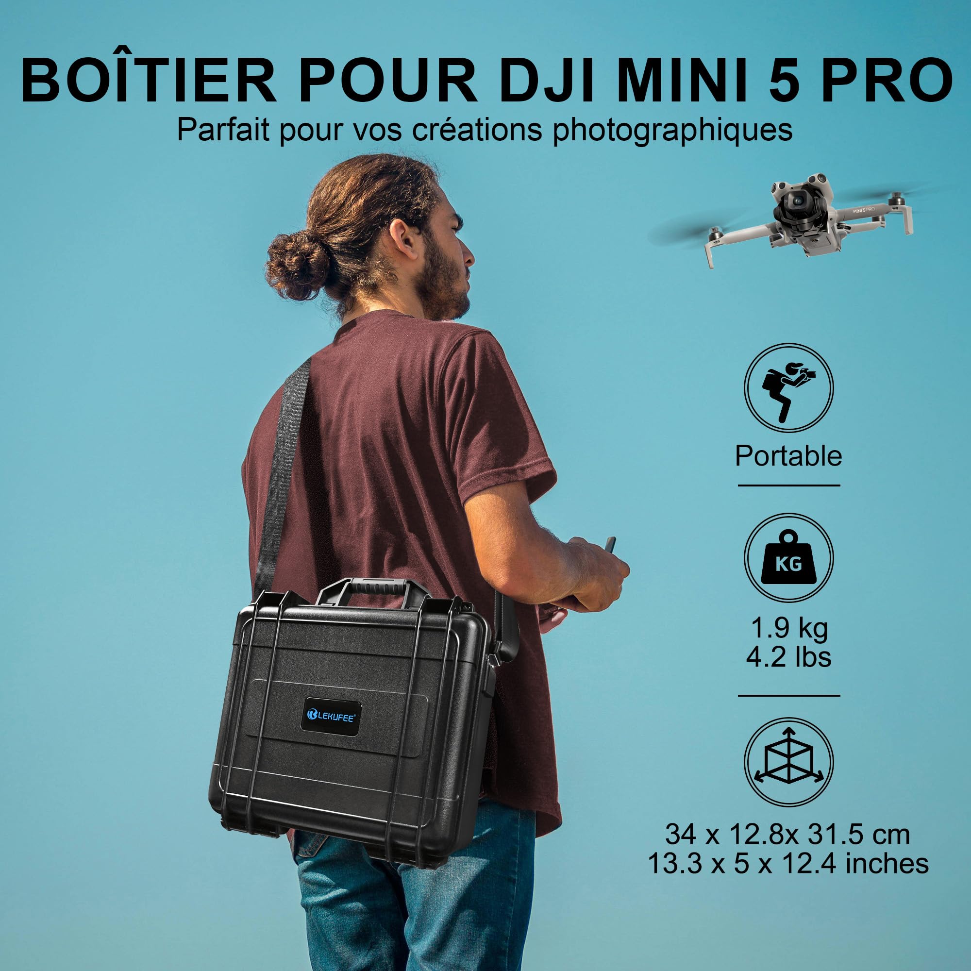 LEKUFEE Boîte Rigide étanche pour Drone DJI Mini 5 Pro, Bundle Fly More, DJI RC 2/RC N3, 6 Batteries, Station de Recharge bidirectionnelle et Autres Accessoires (étui Uniquement)