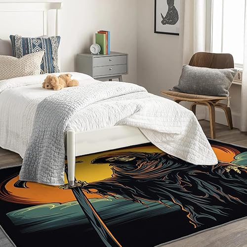 Miniatura 9 de Alfombra fantasma de 2 x 3 pies, alfombra de área de Halloween, alfombras espeluznantes para entrada, sala de estar, dormitorio, alfombra rosa y