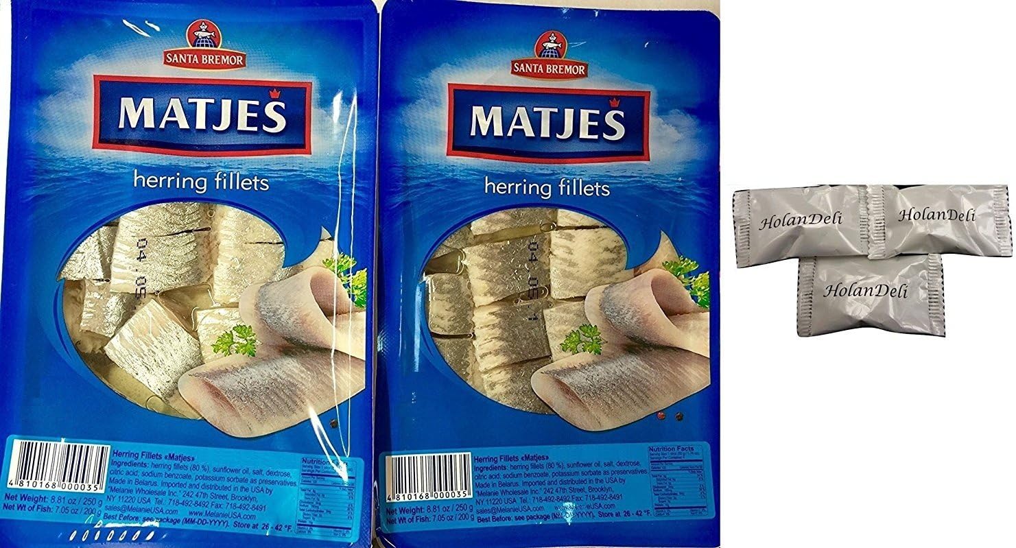 (Pack of 2) Imported Matjes Herring Fillets 8.8oz/250 g. Includes Exclusive HolanDeli Chocolate Mints.