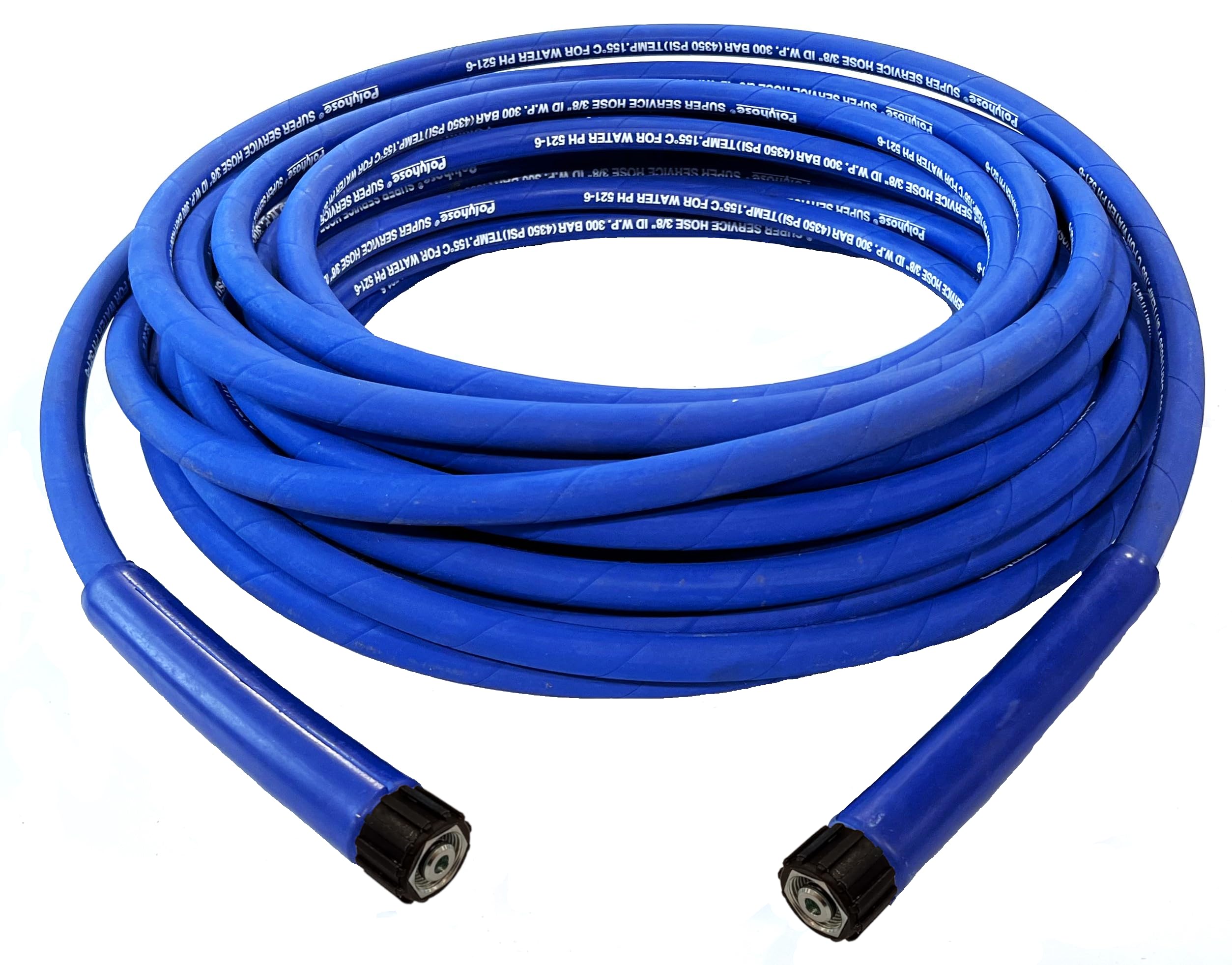 20 Metre Long | 3/8" Blue Rubber Jet Wash Hose Assembly | 1-Wire Braided Pressure Washer Hose | 300 Bar (4350 PSI) 155°C Hot Water | Choice of End Fittings (Karcher x Karcher Ends)