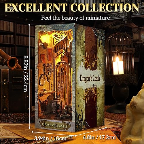 Miniatura 6 de Kit de bricolaje en miniatura de rincón de libro, modelo 3D de madera, juguetes de casa de muñecas con luz LED para adolescentes adultos, casa de