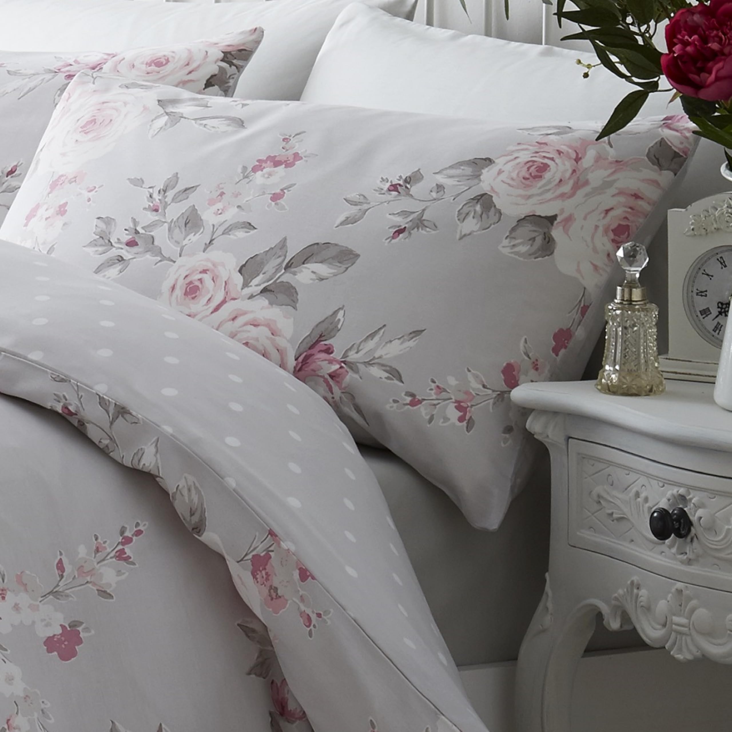 Canterbury Grey Duvet Cover 135 x 200 + 80 x 80 + 2 Pillowcases Neutral 50 x 70 cm