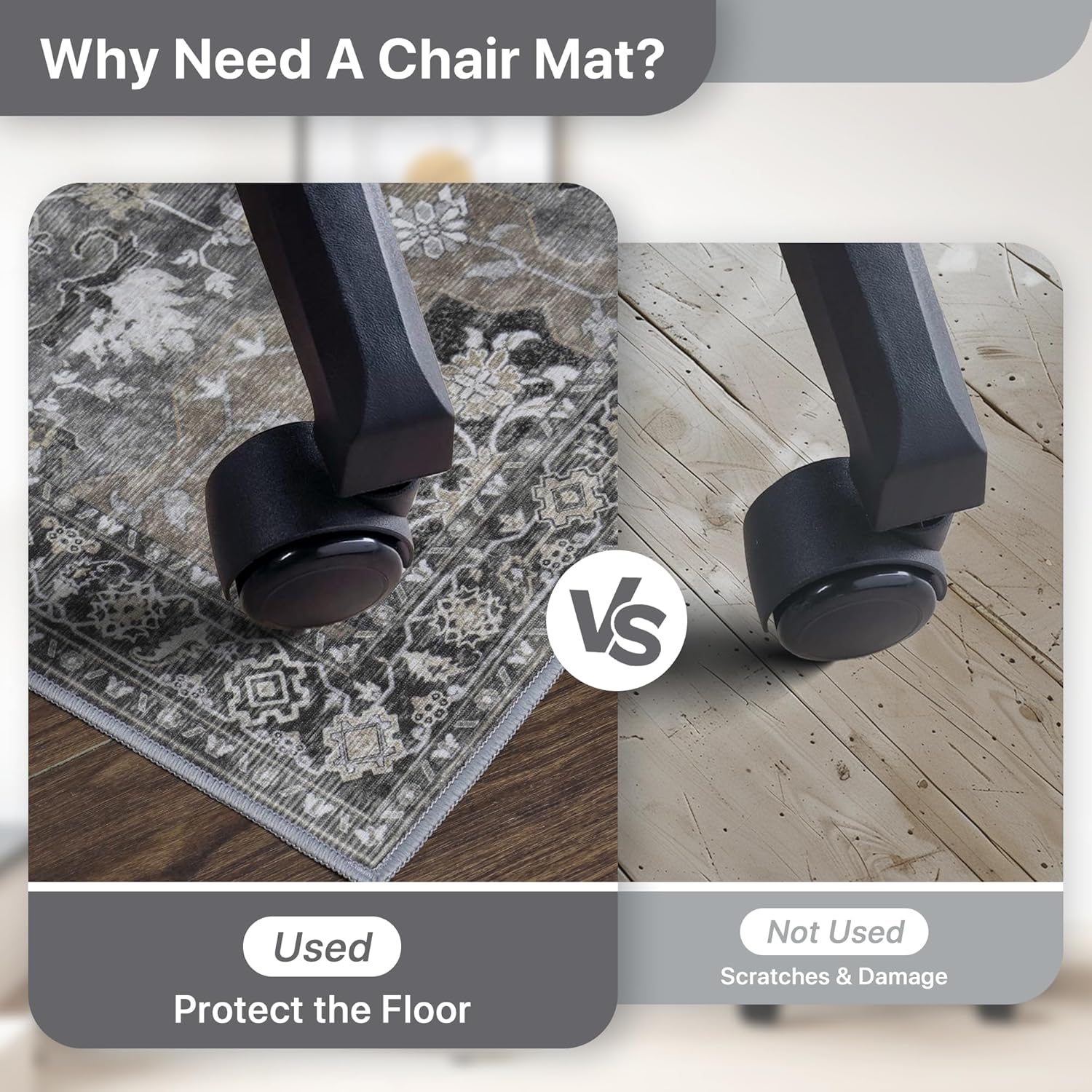 48"x60" Office Chair Mat for Hardwood Tile Floor, Under Desk Carpet Protector for Rolling Computer Chair Mat, Machine Washable Area Rug, Anti-Slip 1/5" Thick Low Pile Thin Vinyl Floor Mat, Black