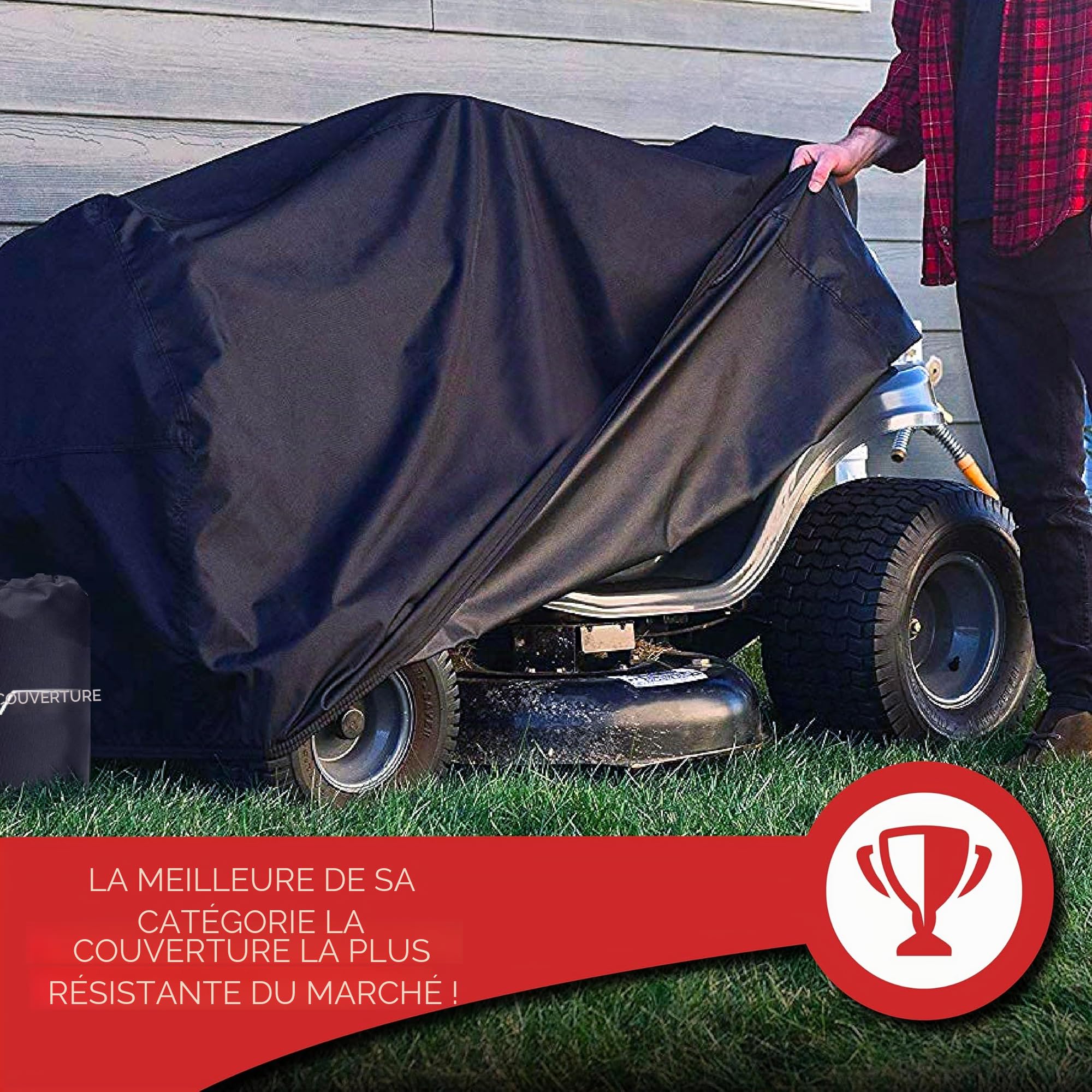 Tough Cover Housse de protection XL pour tracteur à gazon en tissu 600D de qualité marine, ajustement universel, protection contre l'eau, les UV, la saleté, le vent pour le stockage extérieur de