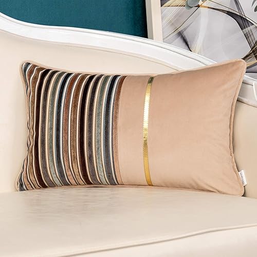 Yangest - Funda bohemia de terciopelo, a base de retazos, con rayas, para cojín con textura de lujo, multicolor. Moderna funda para cojín neutro,