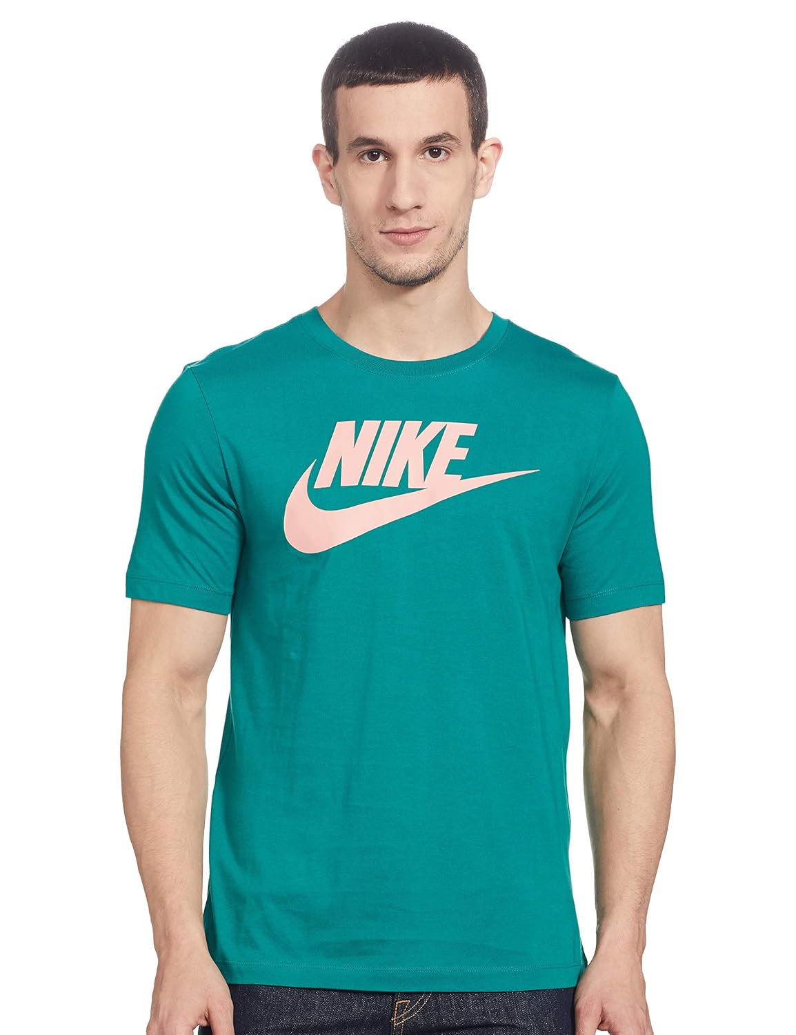 Buy Nike Men's Regular TShirt (AR5005340_Mystic Green/Coral Stardust