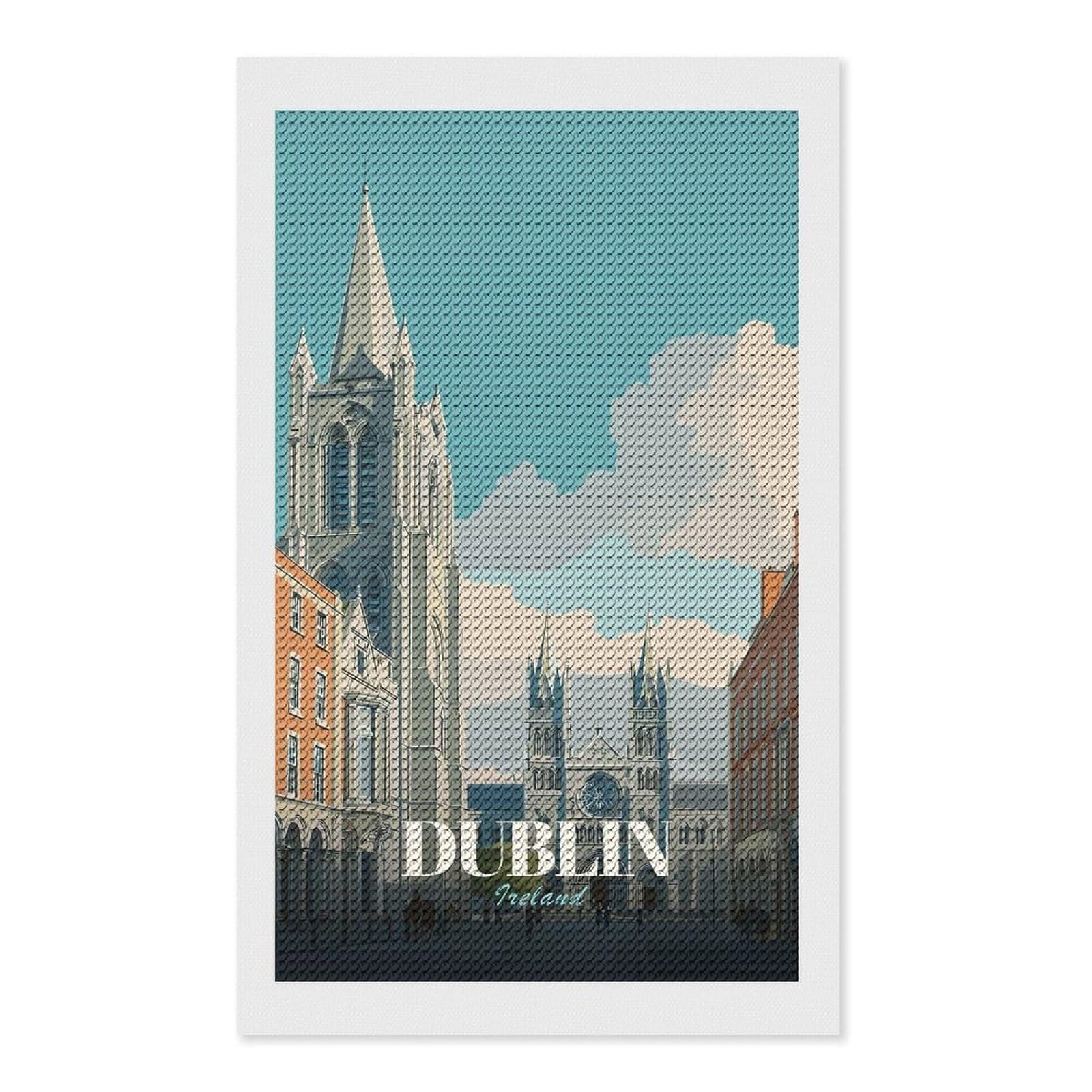 Junmoney Dublin Ireland Cityscape Travel Diamond Art Kit 12"x20", Bedroom Decor, Adhesive Canvas, Full Kit Included, Thoughtful Present, Birthday Gift
