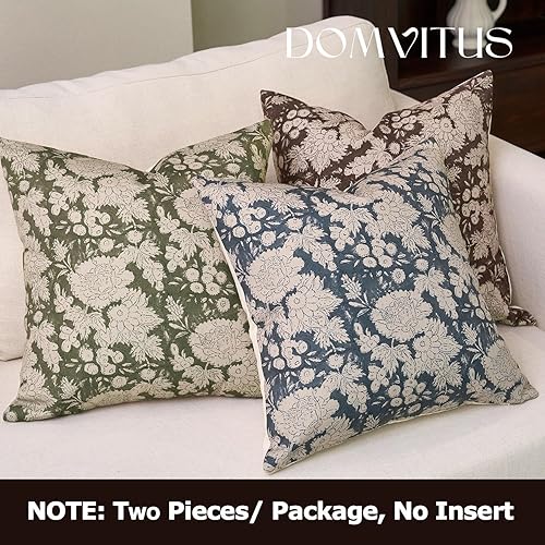Miniatura 5 de DOMVITUS Juego de 2 fundas de almohada florales de 20 x 20 pulgadas, fundas de almohada con estampado de bloques vintage, fundas de almohada