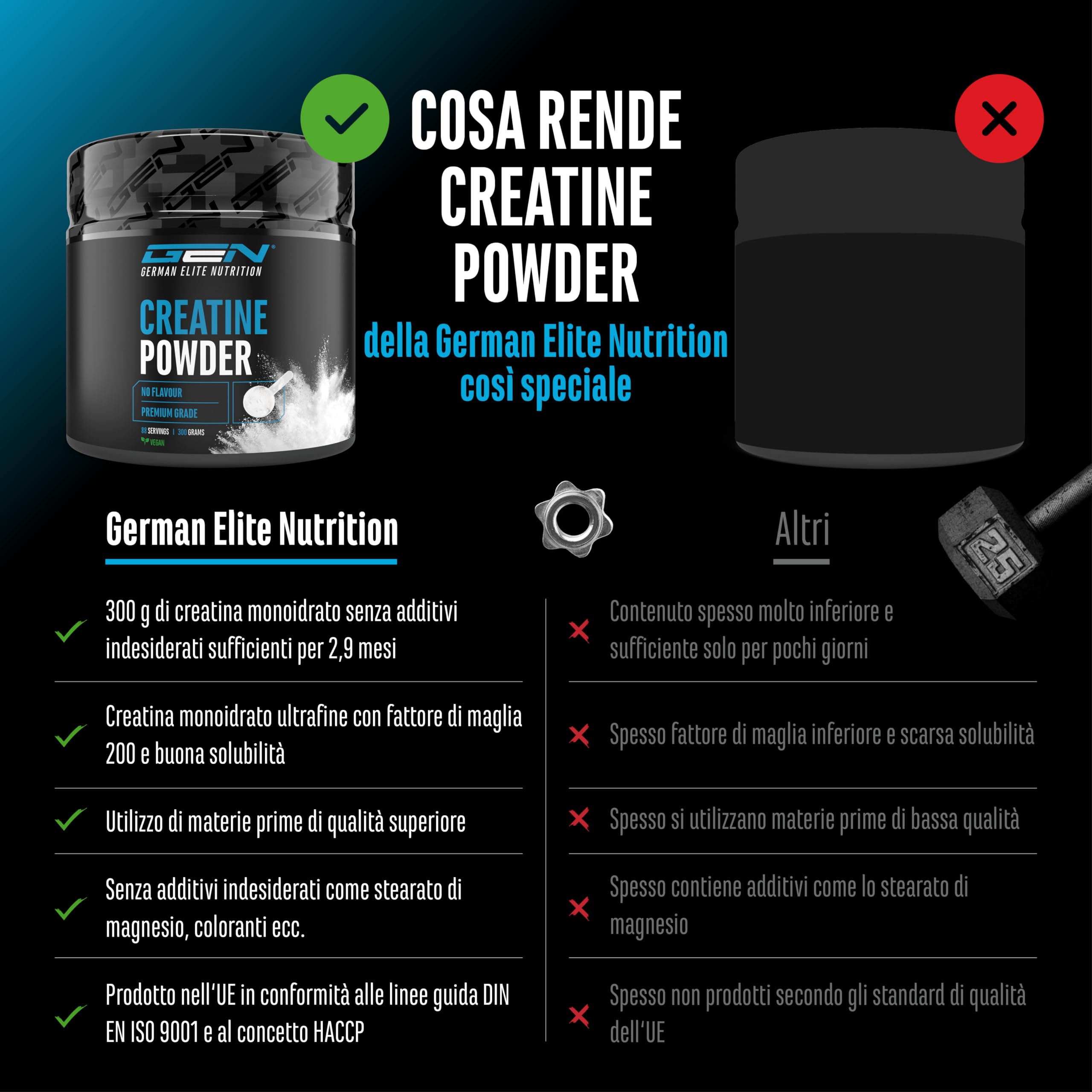 Creatina in polvere - 300 g - Creatina monoidrato in polvere - Solubilità ottimale e microfine - Vegan - 88 applicazioni