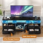 REAHOME 63" TV Se tenir debout pour 65 75 1 cm TV, Centre de divertissement avec station de recharge et LED Table de console légère avec armoires de rangement & Étagères, commode TV Stand pour le salon, Charcoal noir