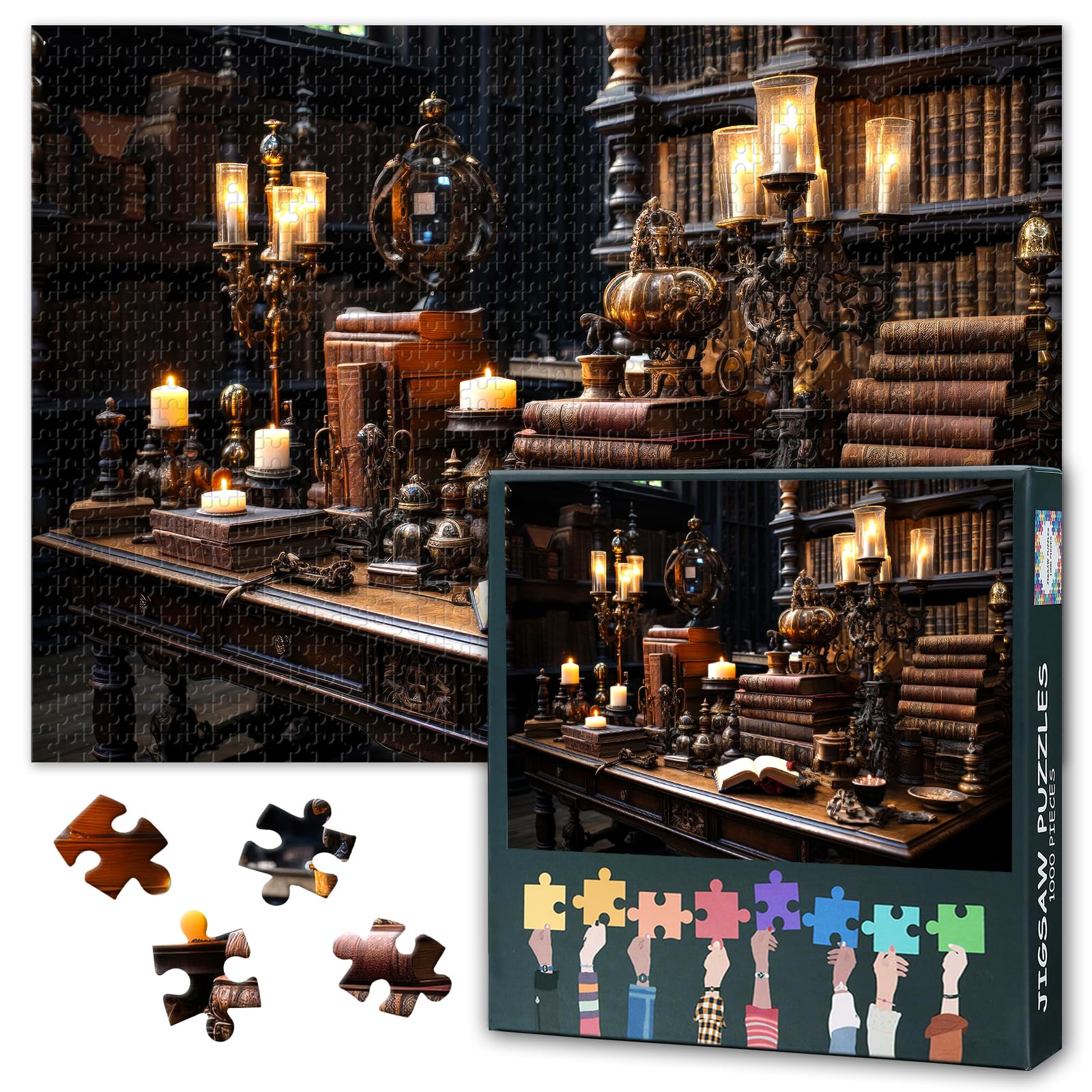 1000-Piece Puzzle for Adults – Bookcase with Antique Books in an Old Abandoned Mansion Cardboard, 50x70cm (19.7"x27.6") – Classic Book Jigsaw Puzzles — image 1