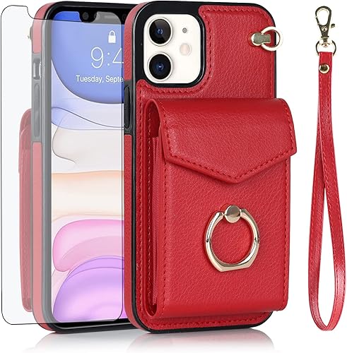 Miniatura 7 de Asuwish Funda de teléfono para iPhone 11 6.1 con protector de pantalla de vidrio templado y anillo de bloqueo RFID, portatarjetas de TPU, accesorios