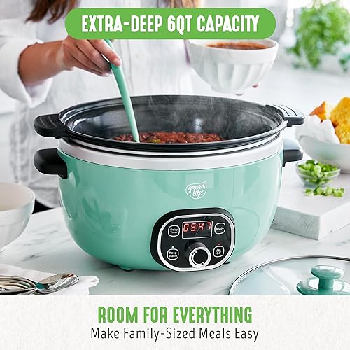 Miniatura 3 de GreenLife Cook Duo Healthy Ceramic Antiadherente Programable 6 cuartos de galón de tamaño familiar Olla de cocción lenta y cerámica saludable