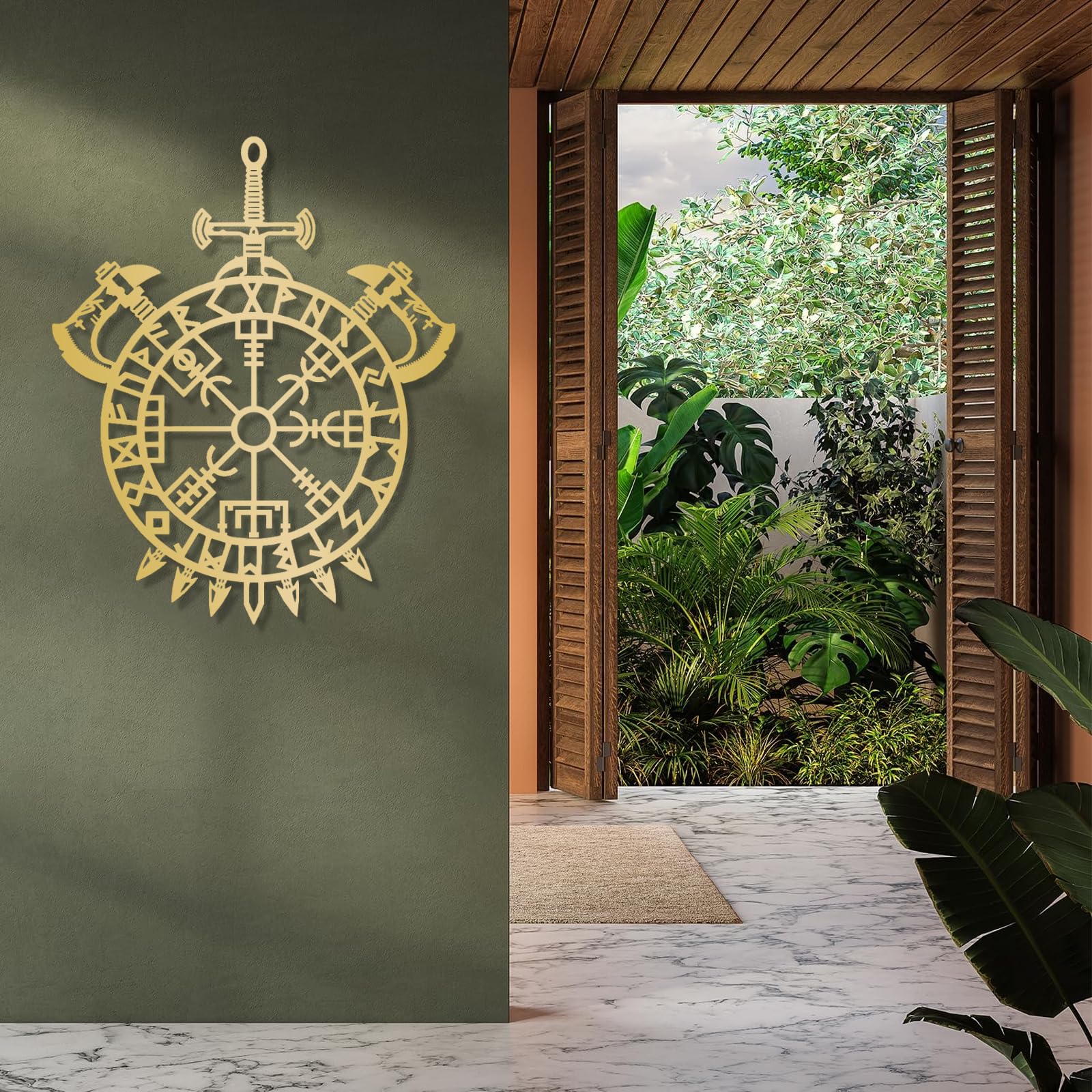 Drago e bussola Vegvisir - Decorazione da parete in metallo, stile moderno