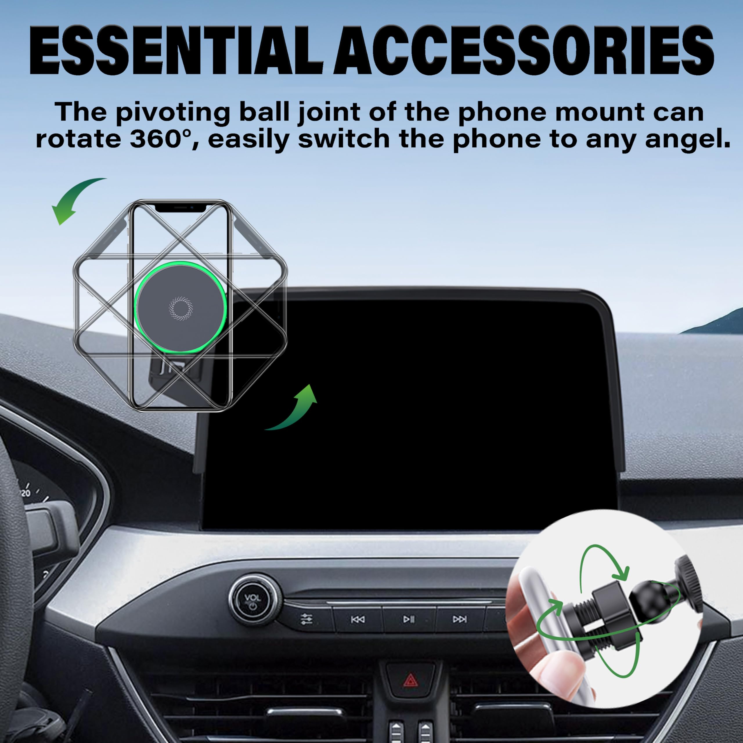 Supporto per telefono da auto con caricabatterie wireless per Ford Escape 2020-2025, si applica a clip fissa per schermo da 8 pollici, rotazione a 360 ° con Magsafe